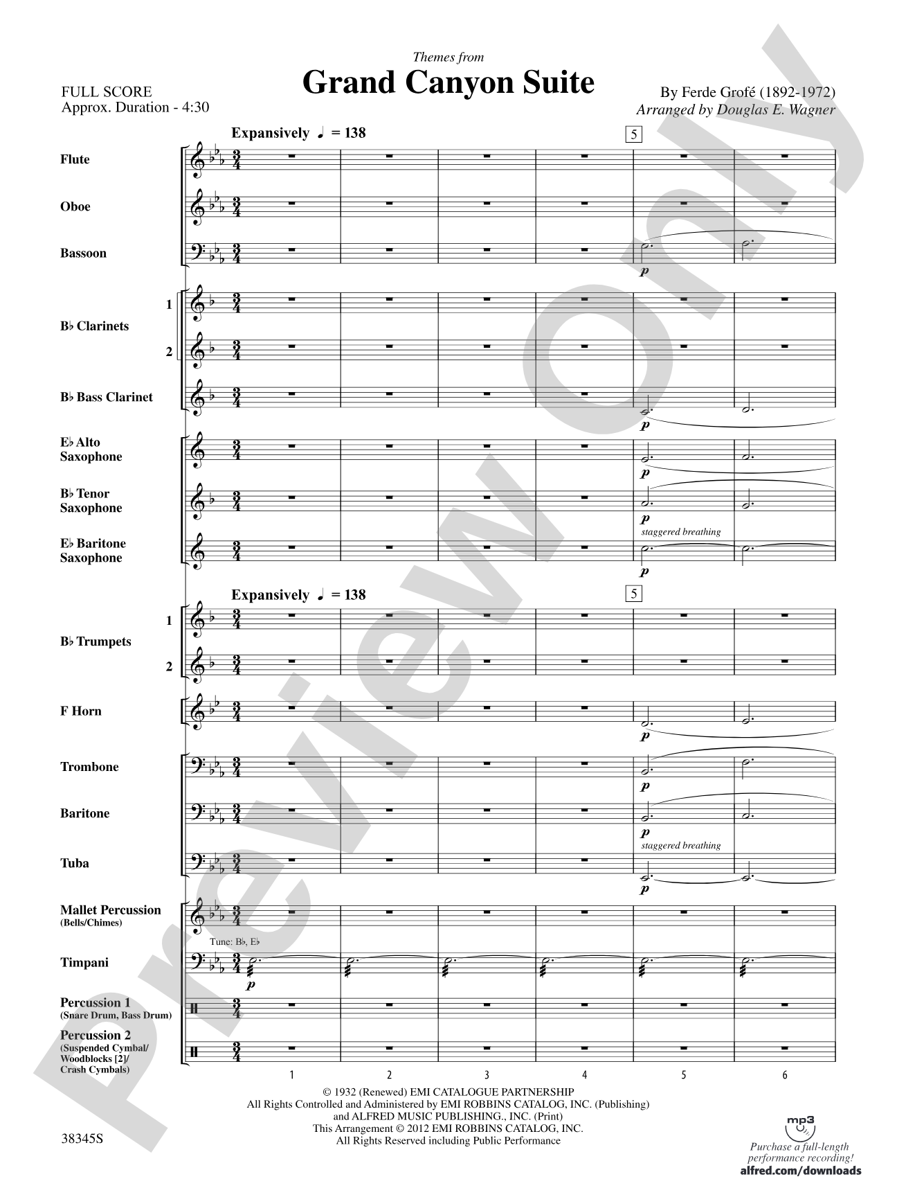 Grand Canyon Suite, Themes from: Concert Band Conductor Score & Parts