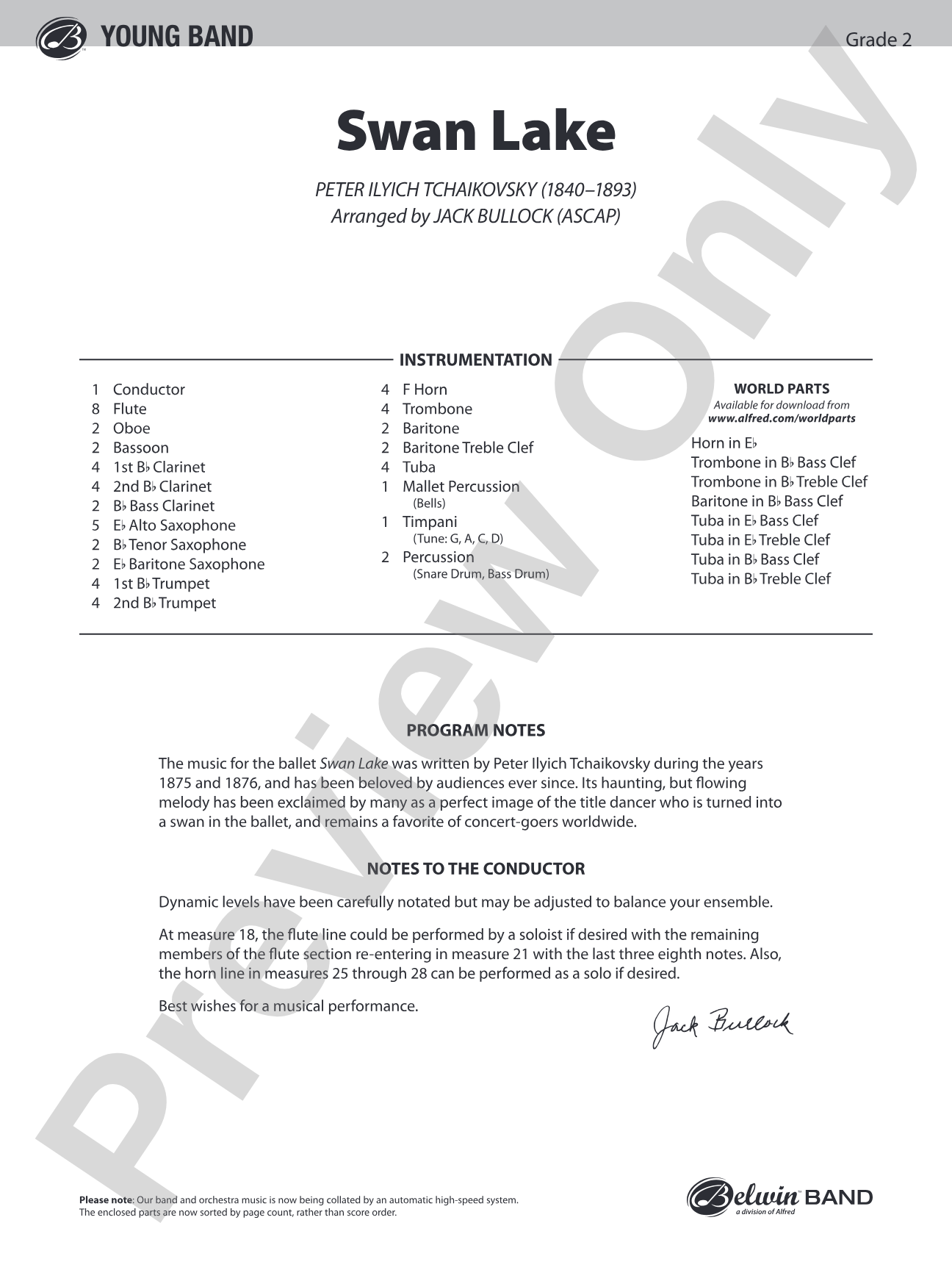 Swan Lake: Concert Band Conductor Score & Parts