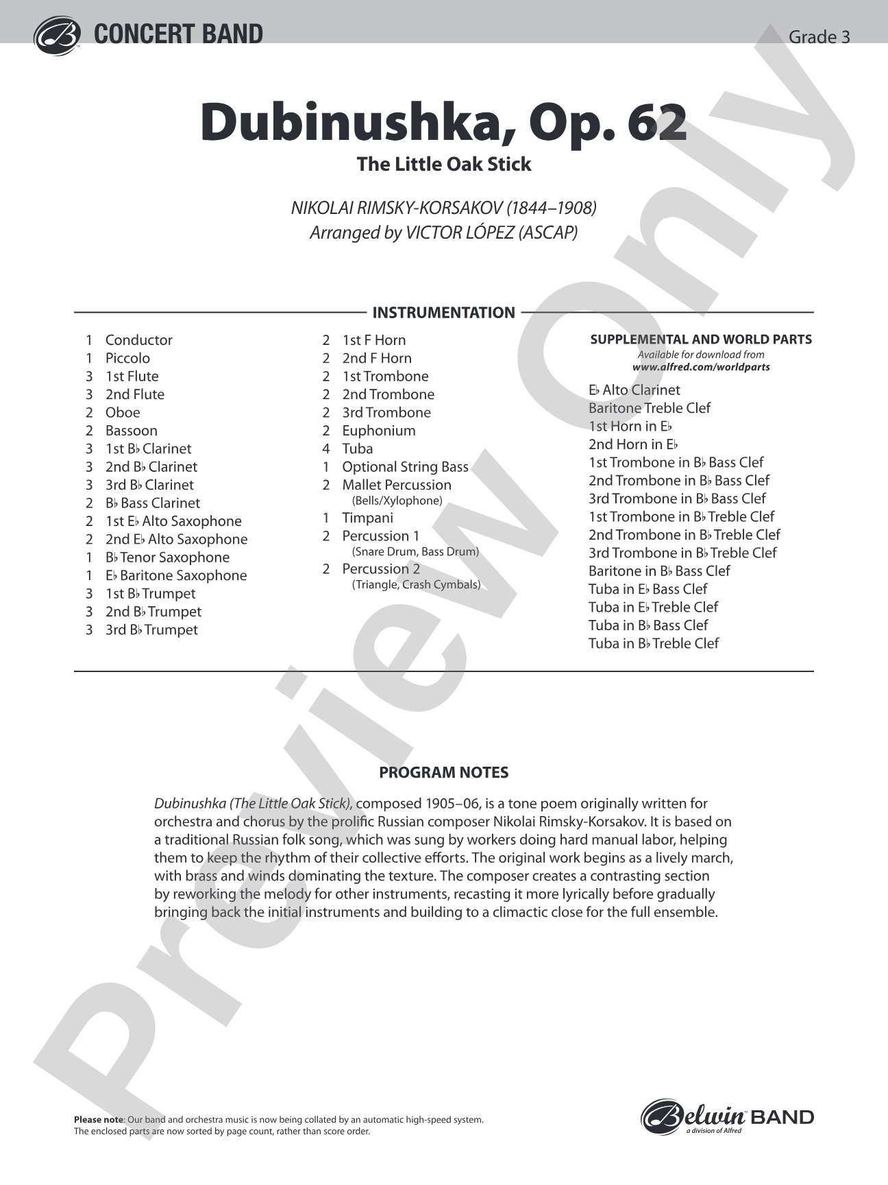 Dubinushka, Op. 62: Concert Band Conductor Score & Parts