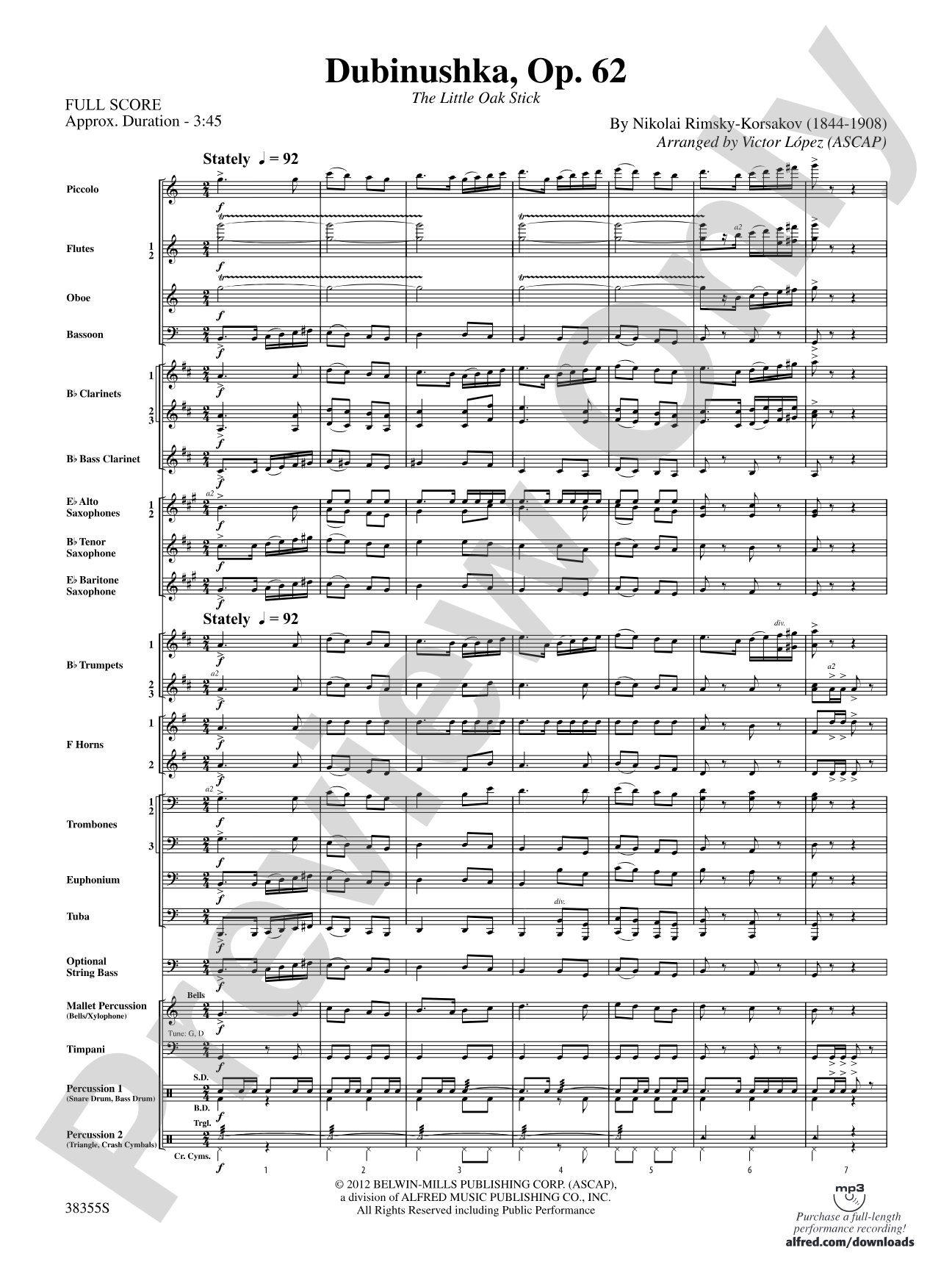 Dubinushka, Op. 62: Concert Band Conductor Score & Parts