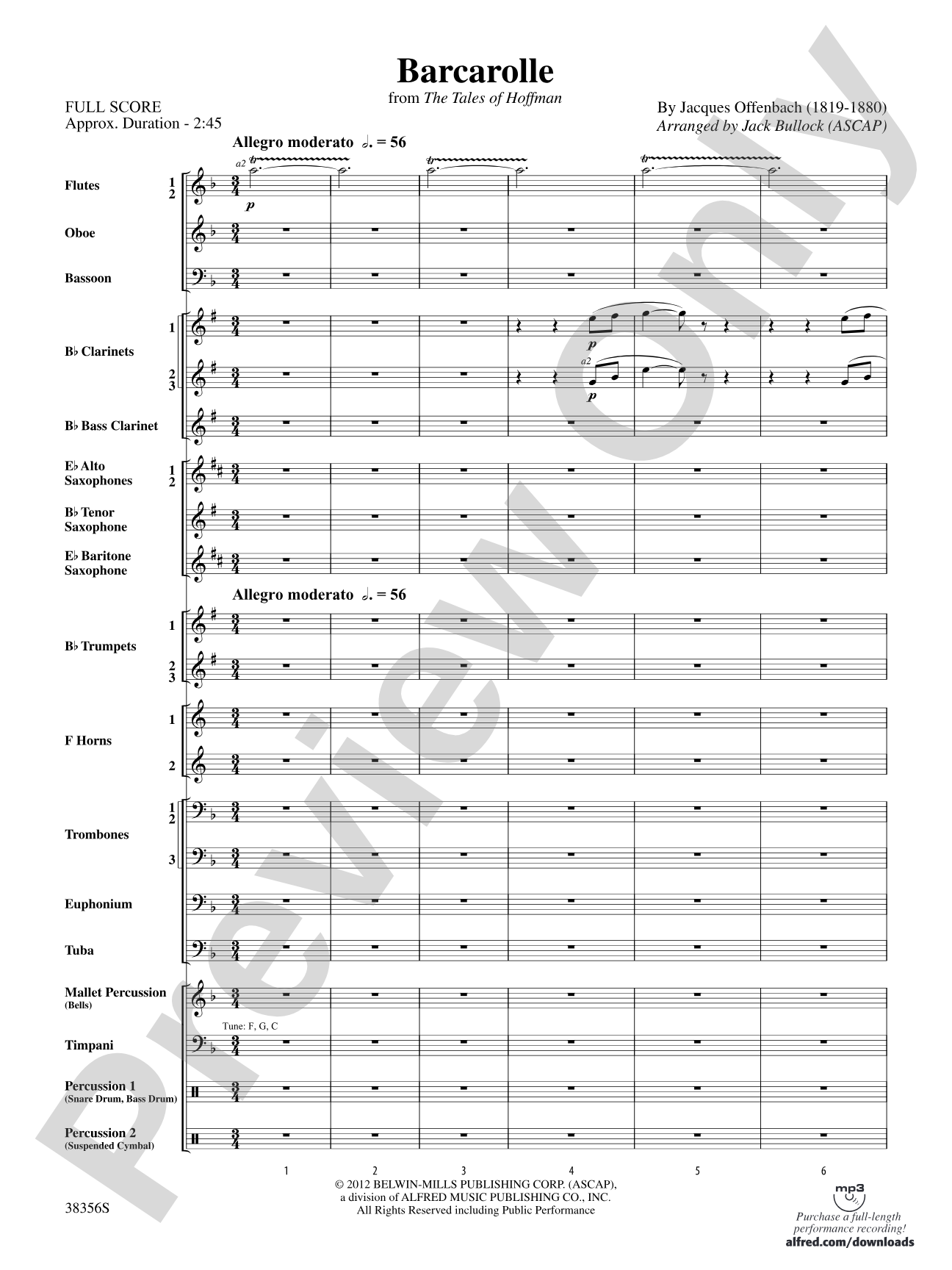 Barcarolle (from The Tales of Hoffman): Concert Band Conductor Score & Parts