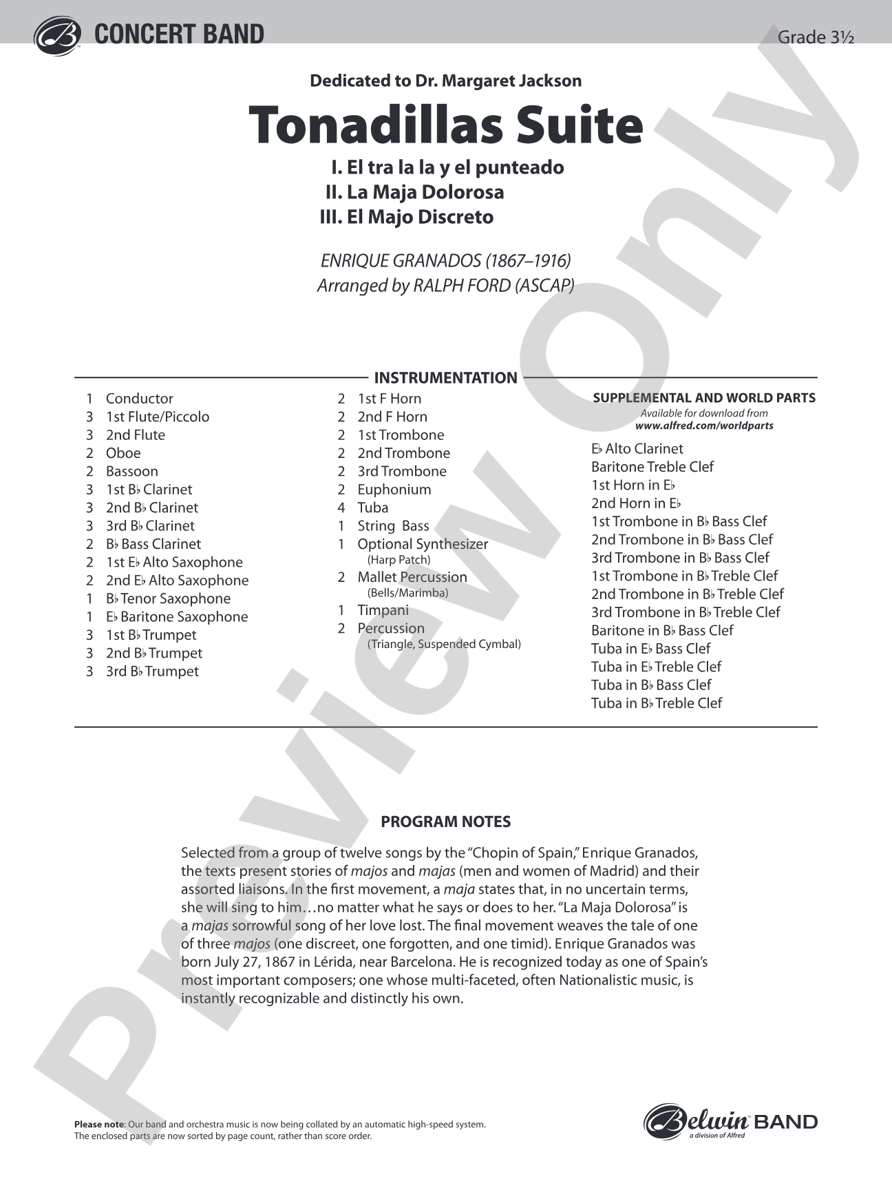 Tonadillas Suite: Concert Band Conductor Score & Parts