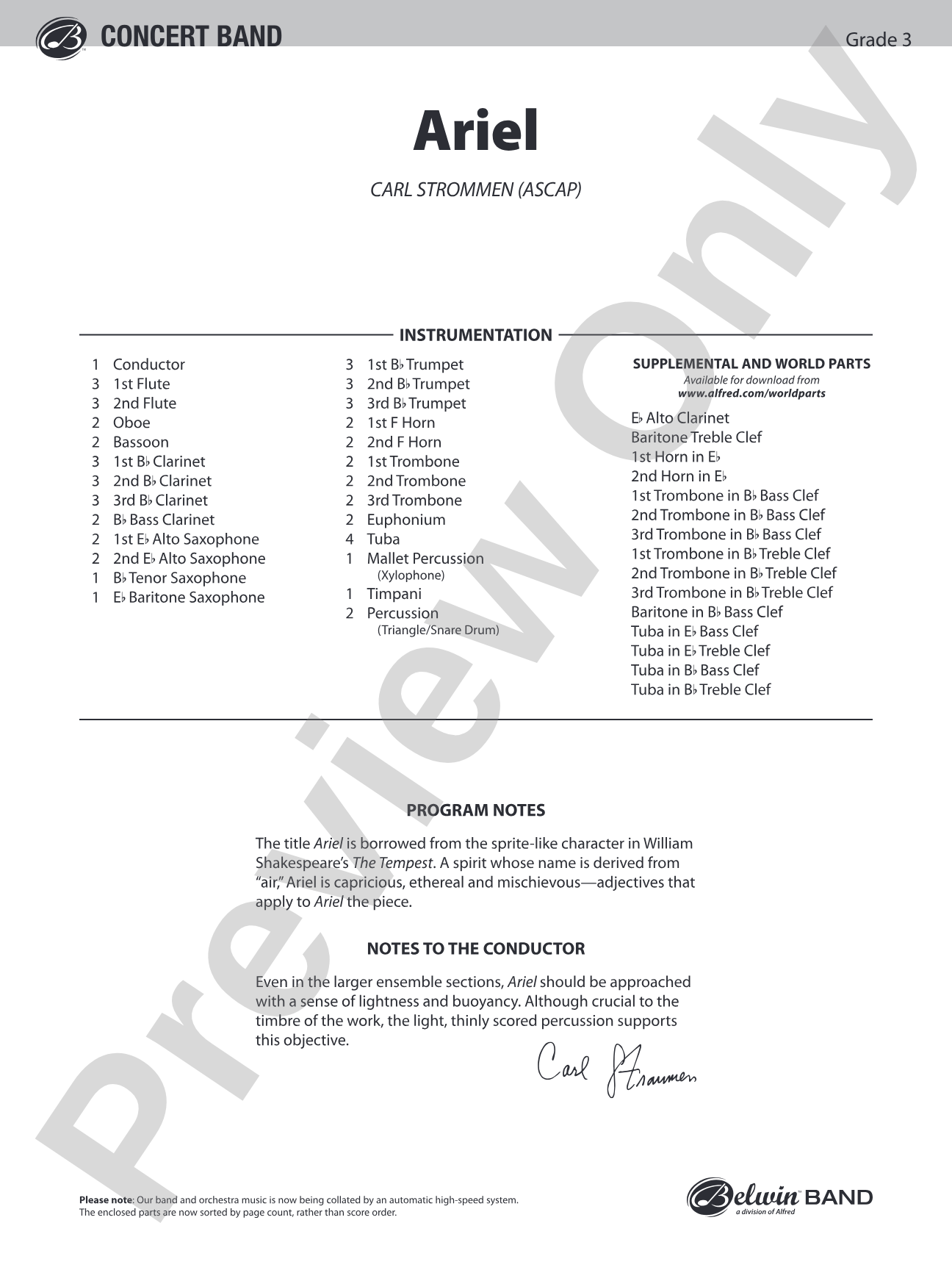 Ariel: Concert Band Conductor Score & Parts