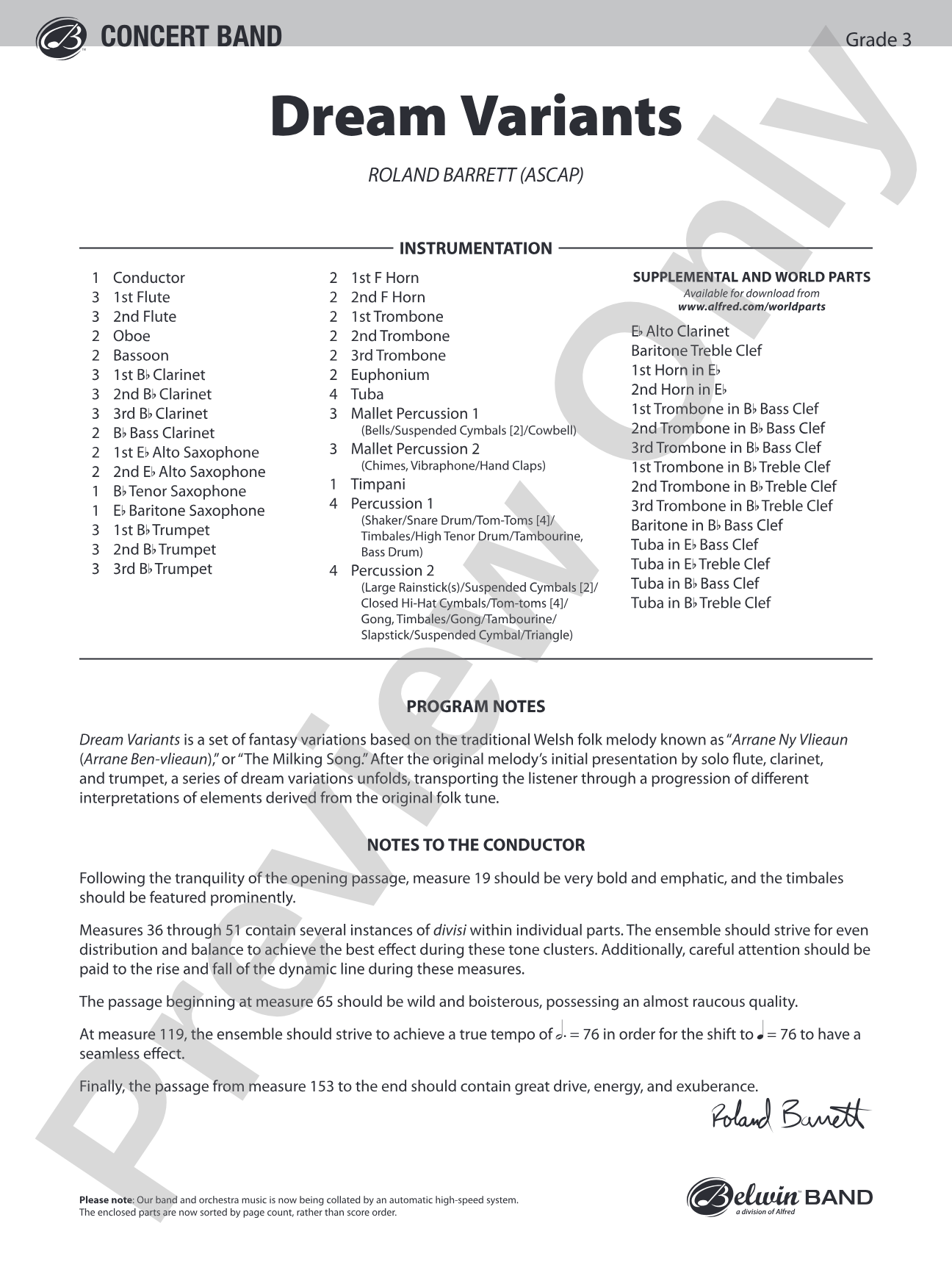 Dream Variants: Concert Band Conductor Score & Parts