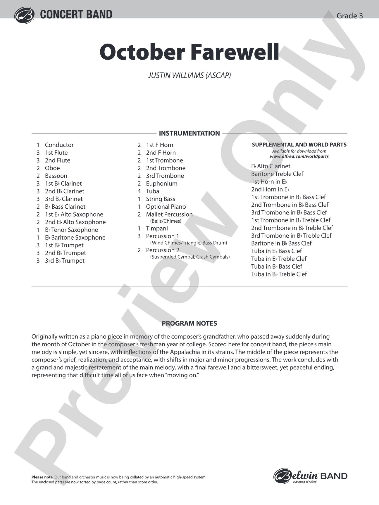 October Farewell: Concert Band Conductor Score & Parts