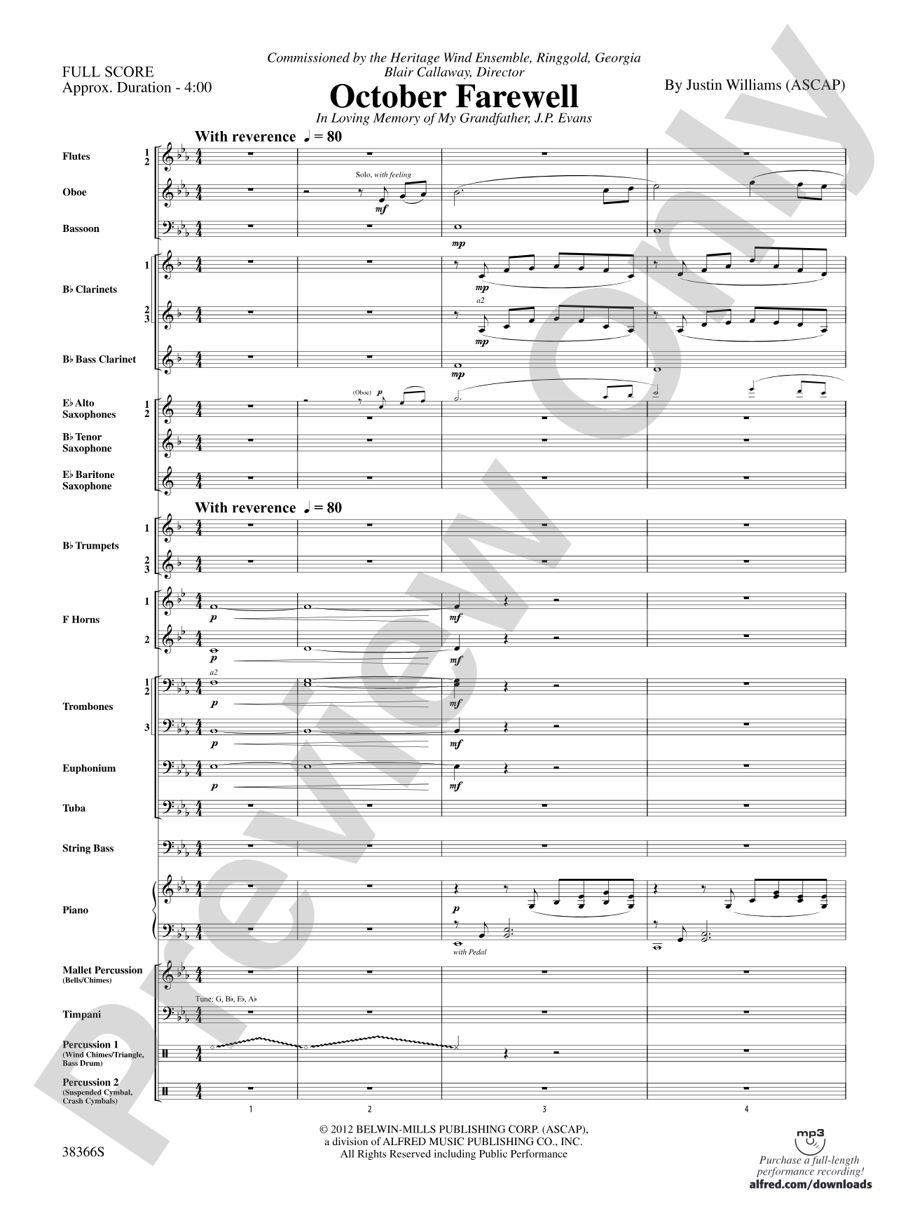 October Farewell: Concert Band Conductor Score & Parts