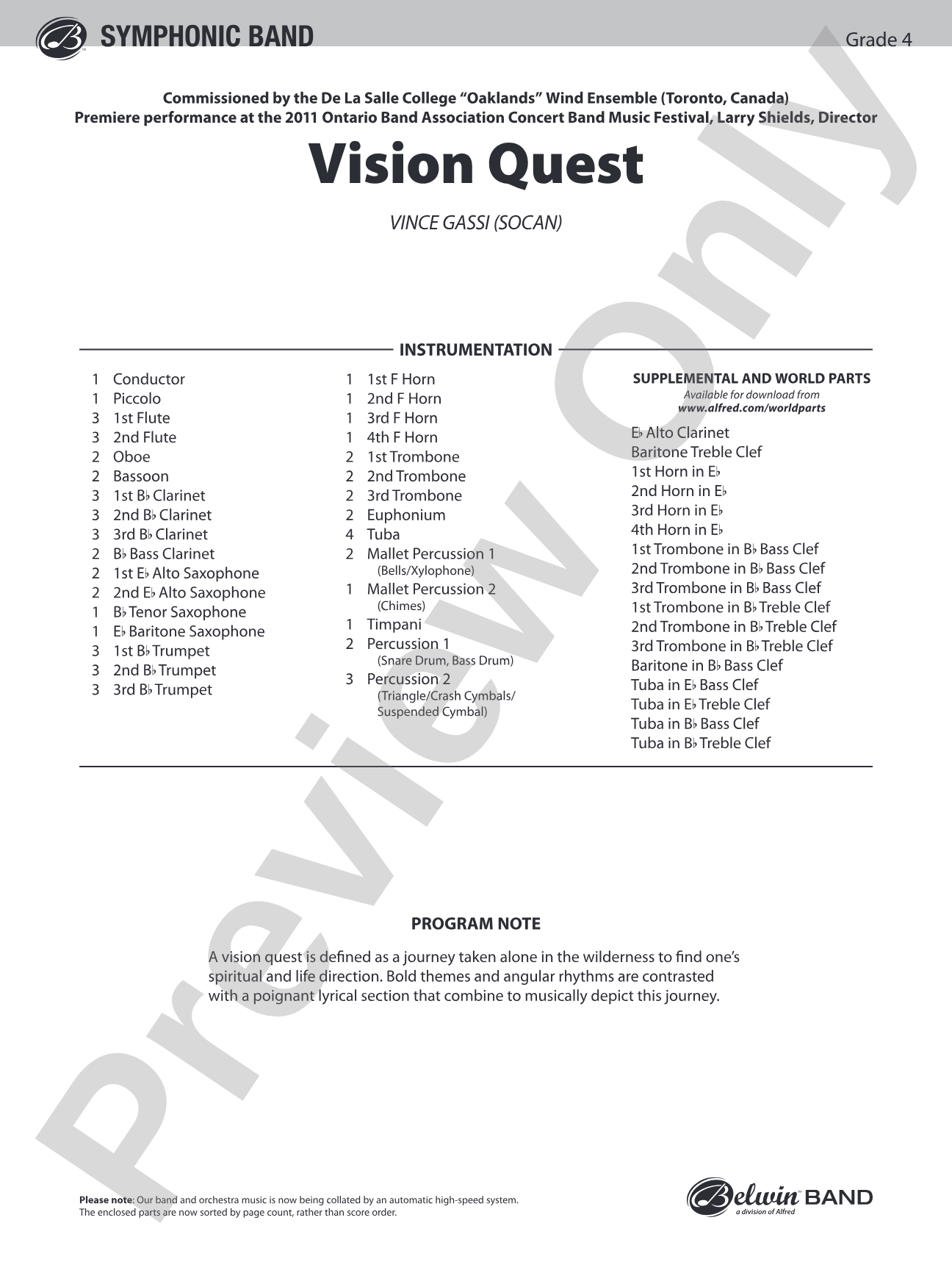 Vision Quest: Concert Band Conductor Score & Parts