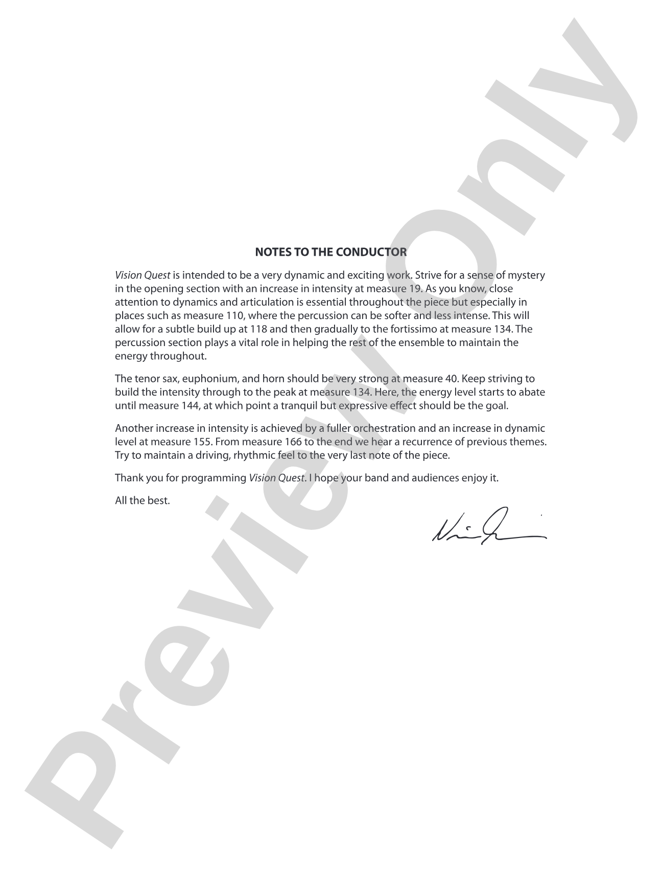 Vision Quest: Concert Band Conductor Score & Parts
