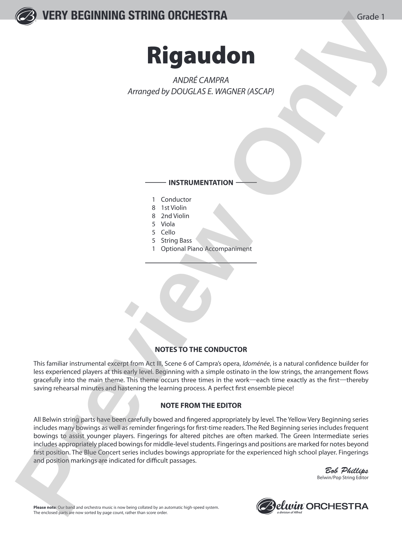 Rigaudon: String Orchestra Conductor Score & Parts