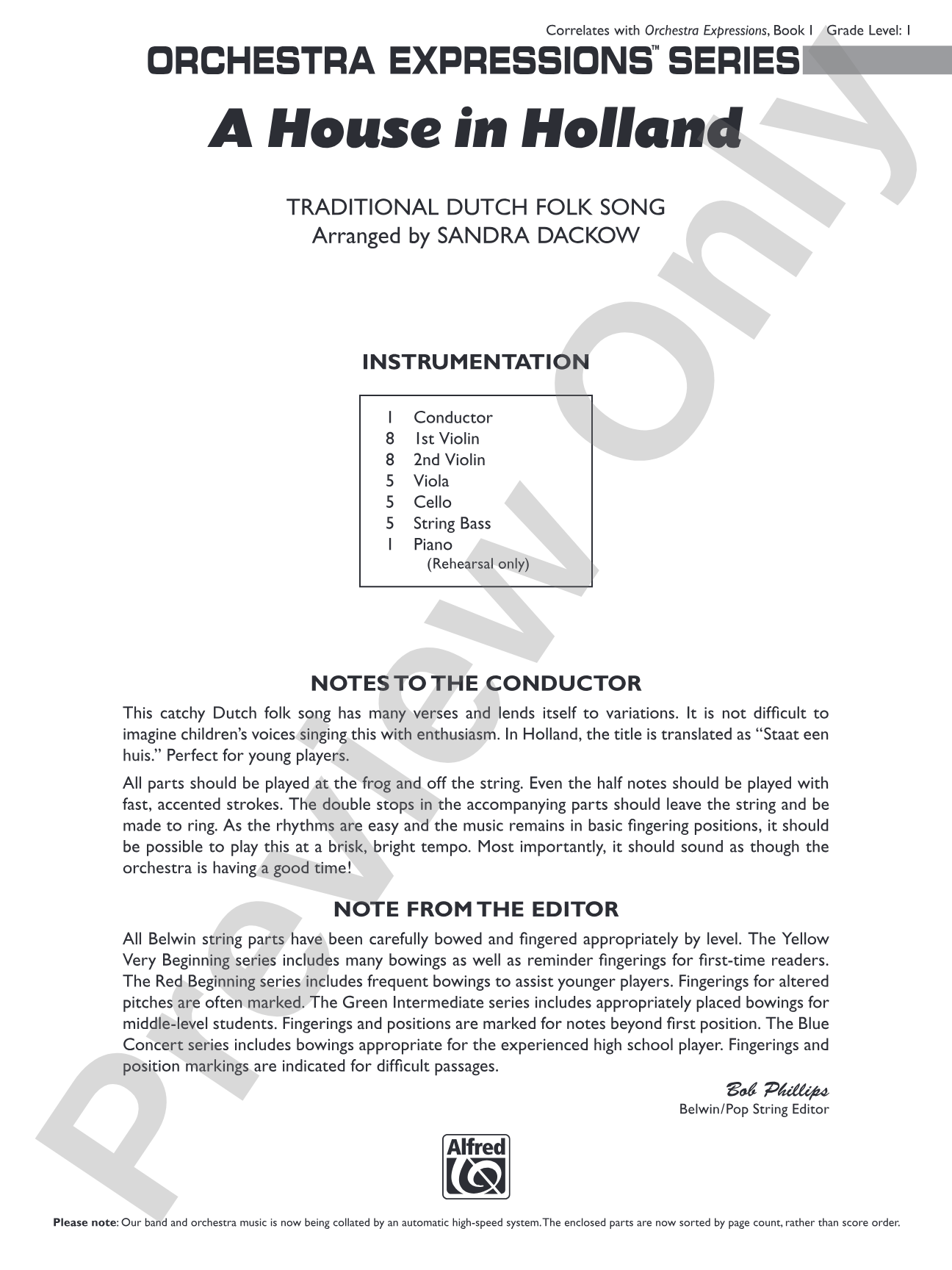A House in Holland: String Orchestra Conductor Score & Parts