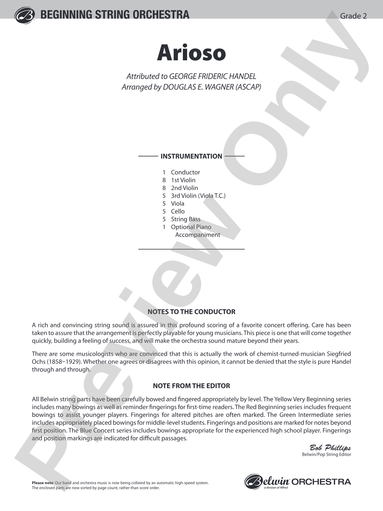 Arioso: String Orchestra Conductor Score & Parts