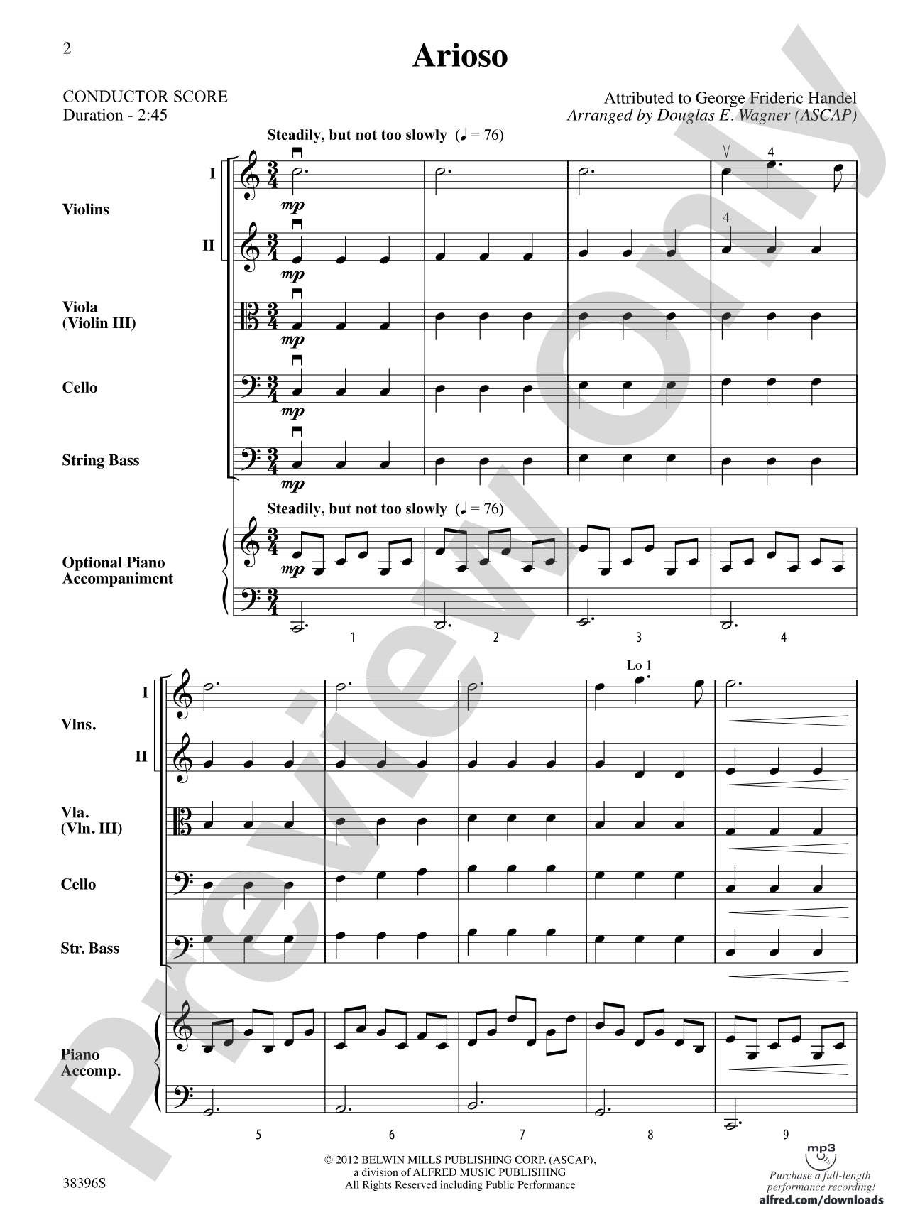 Arioso: String Orchestra Conductor Score & Parts