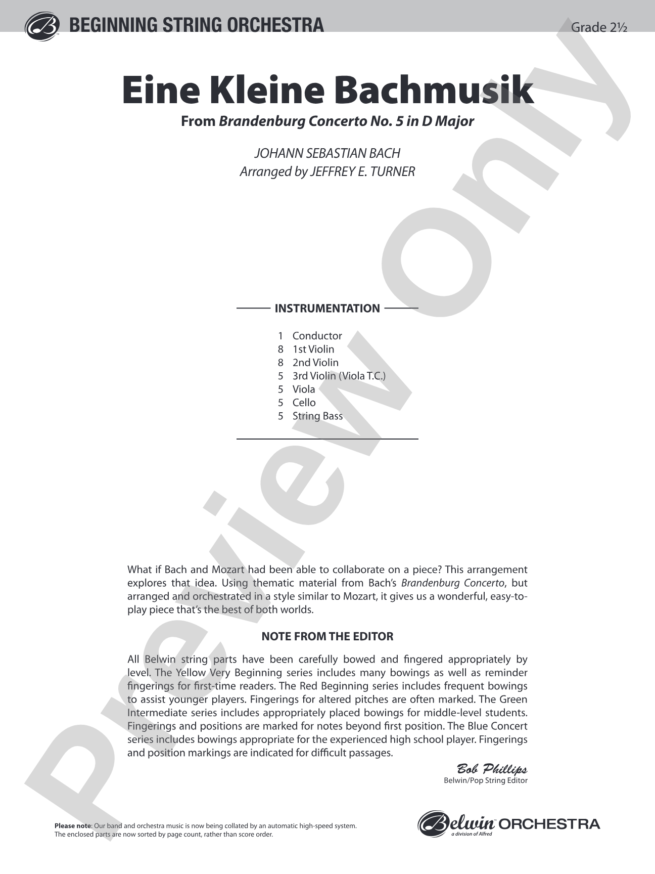 Eine Kleine Bachmusik (from Brandenburg Concerto No. 5 in D Major): String Orchestra Conductor Score & Parts