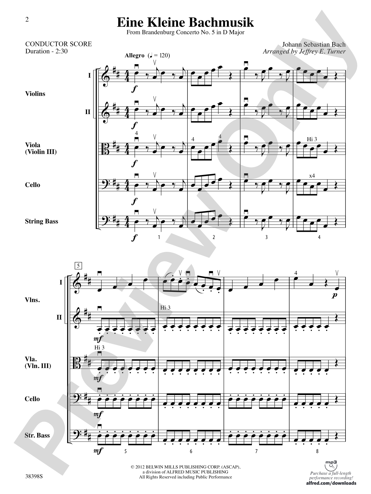 Eine Kleine Bachmusik (from Brandenburg Concerto No. 5 in D Major): String Orchestra Conductor Score & Parts