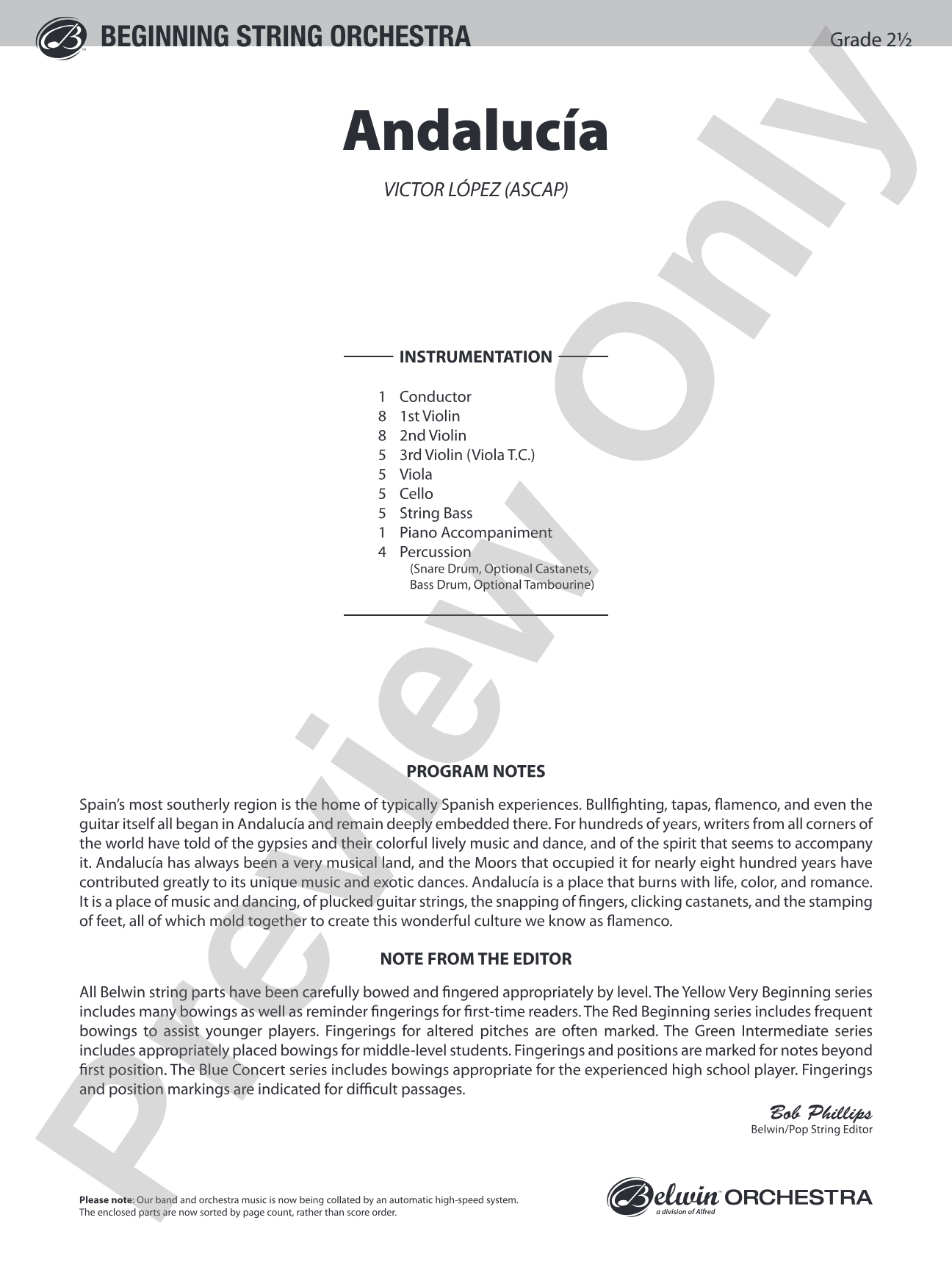 Andalucía: String Orchestra Conductor Score & Parts