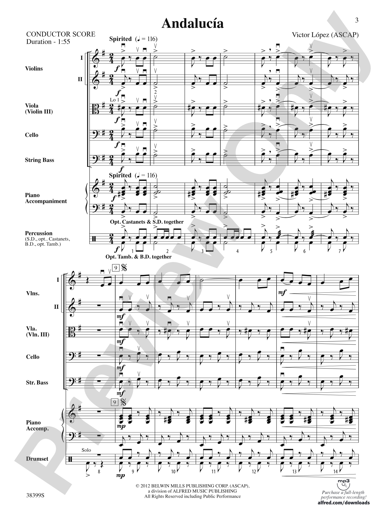 Andalucía: String Orchestra Conductor Score & Parts
