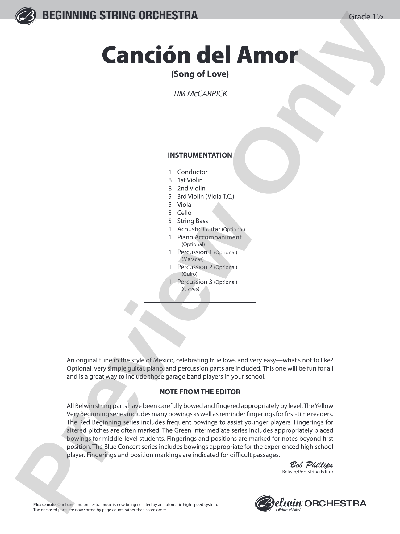 Canción del Amor: Score