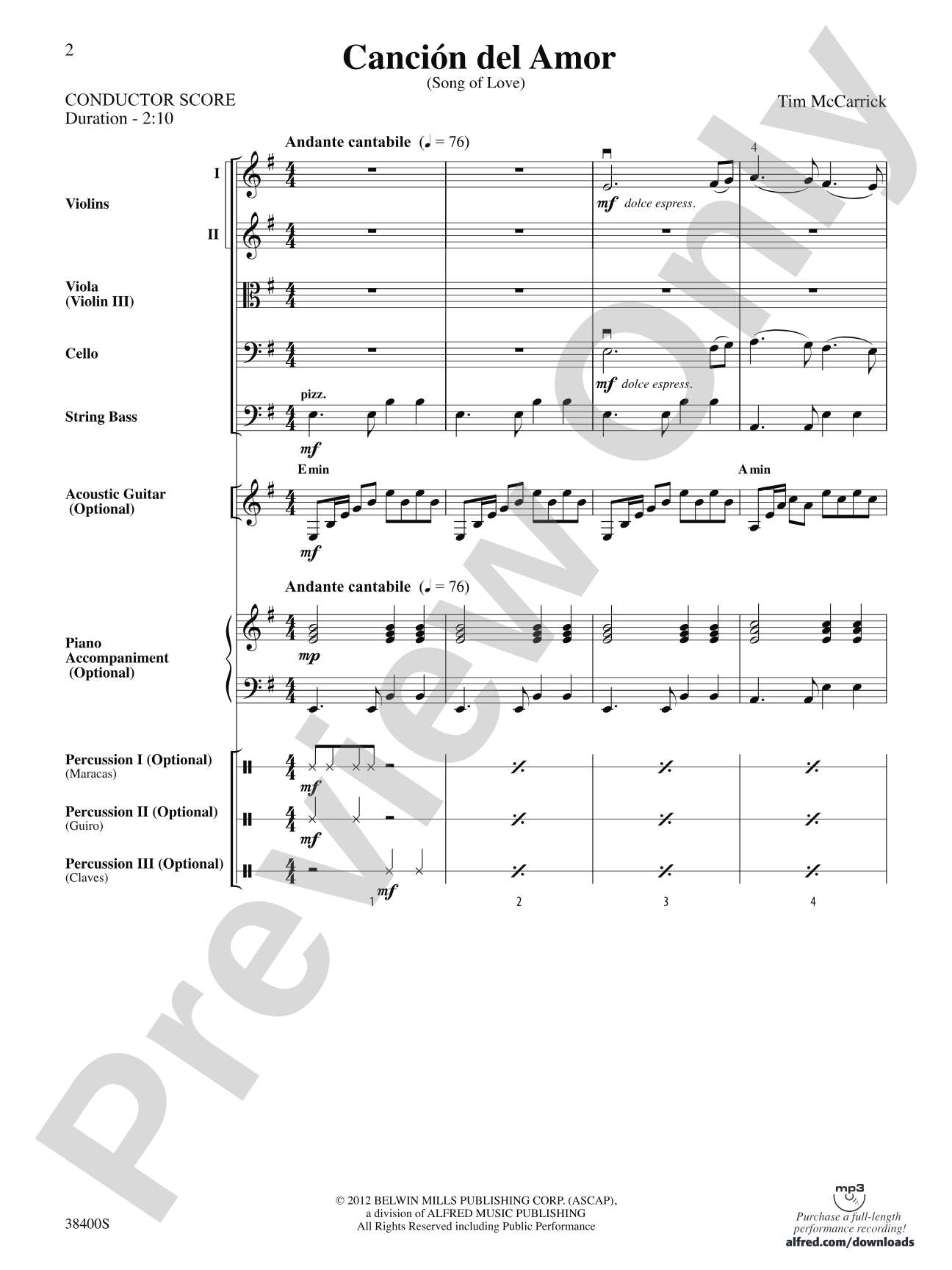 Canción del Amor: Score
