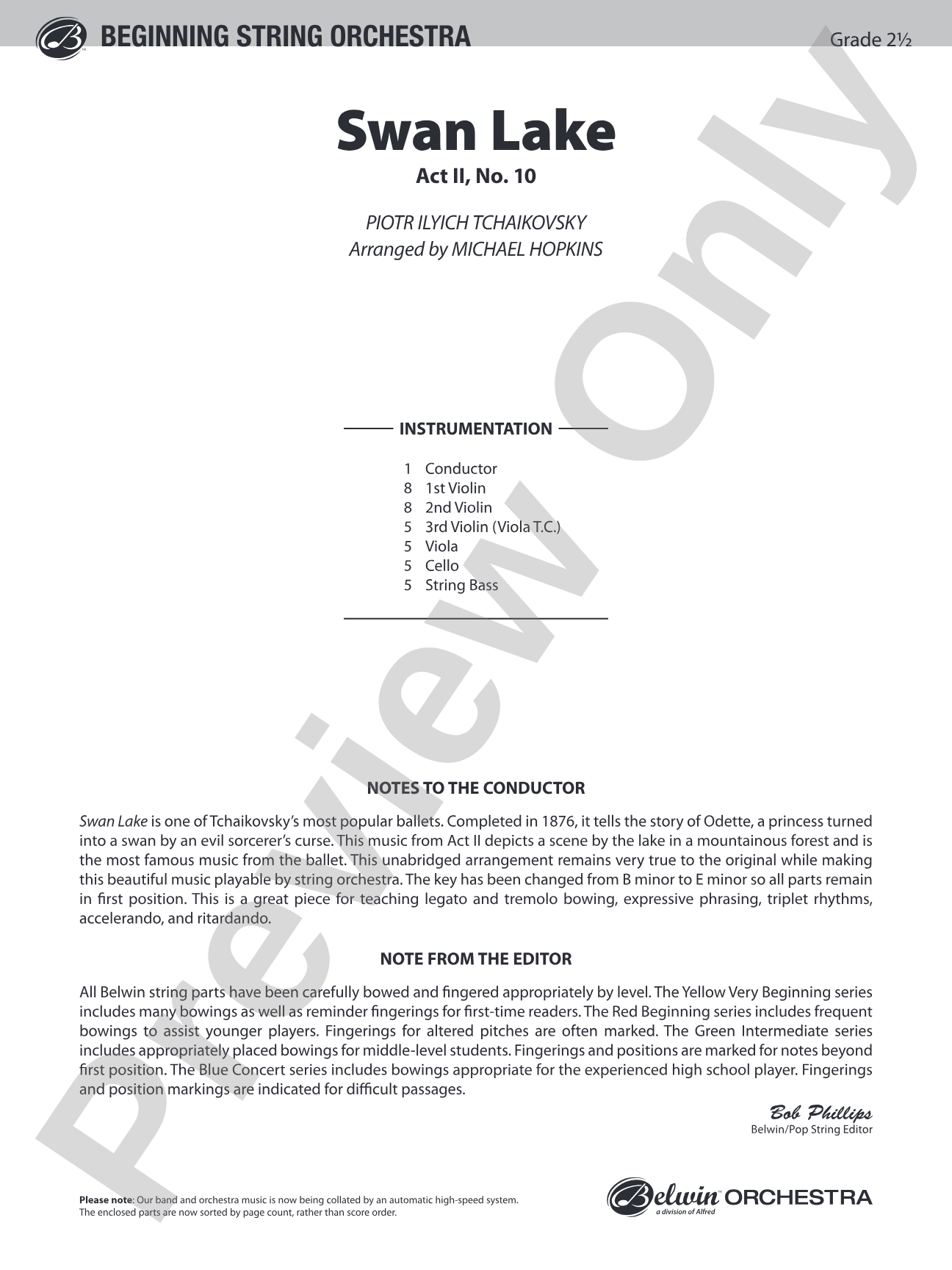 Swan Lake: String Orchestra Conductor Score & Parts