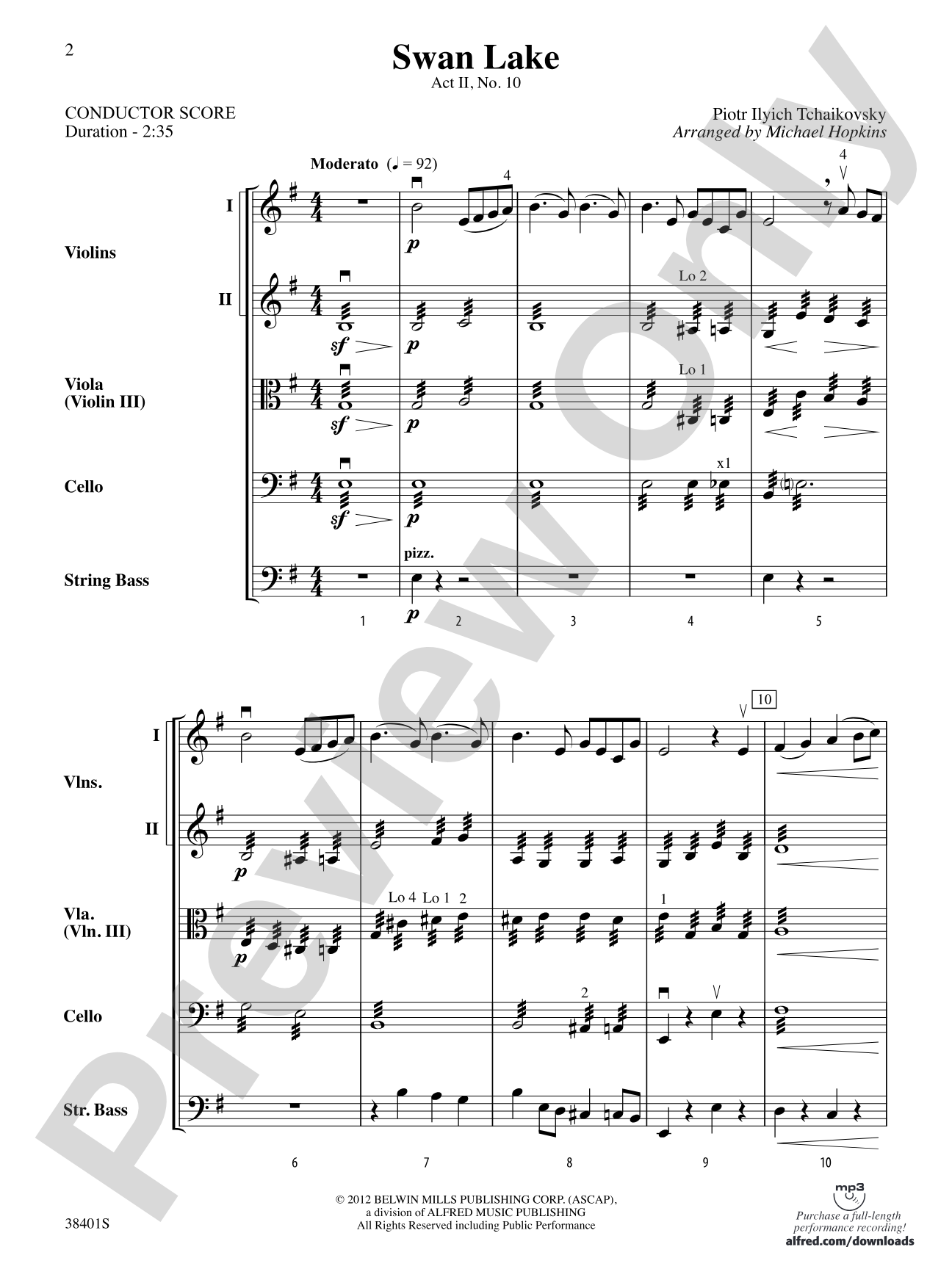 Swan Lake: String Orchestra Conductor Score & Parts