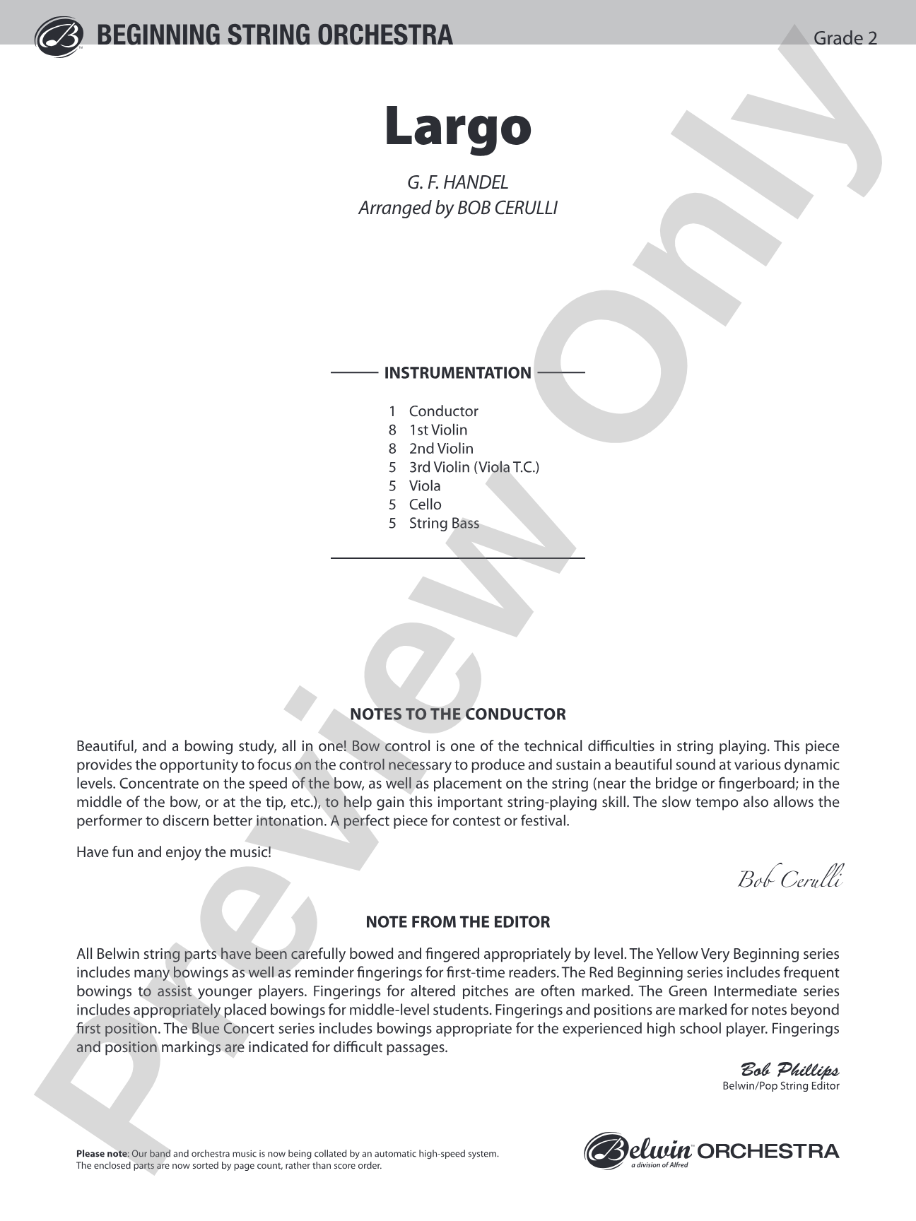 Largo: String Orchestra Conductor Score & Parts