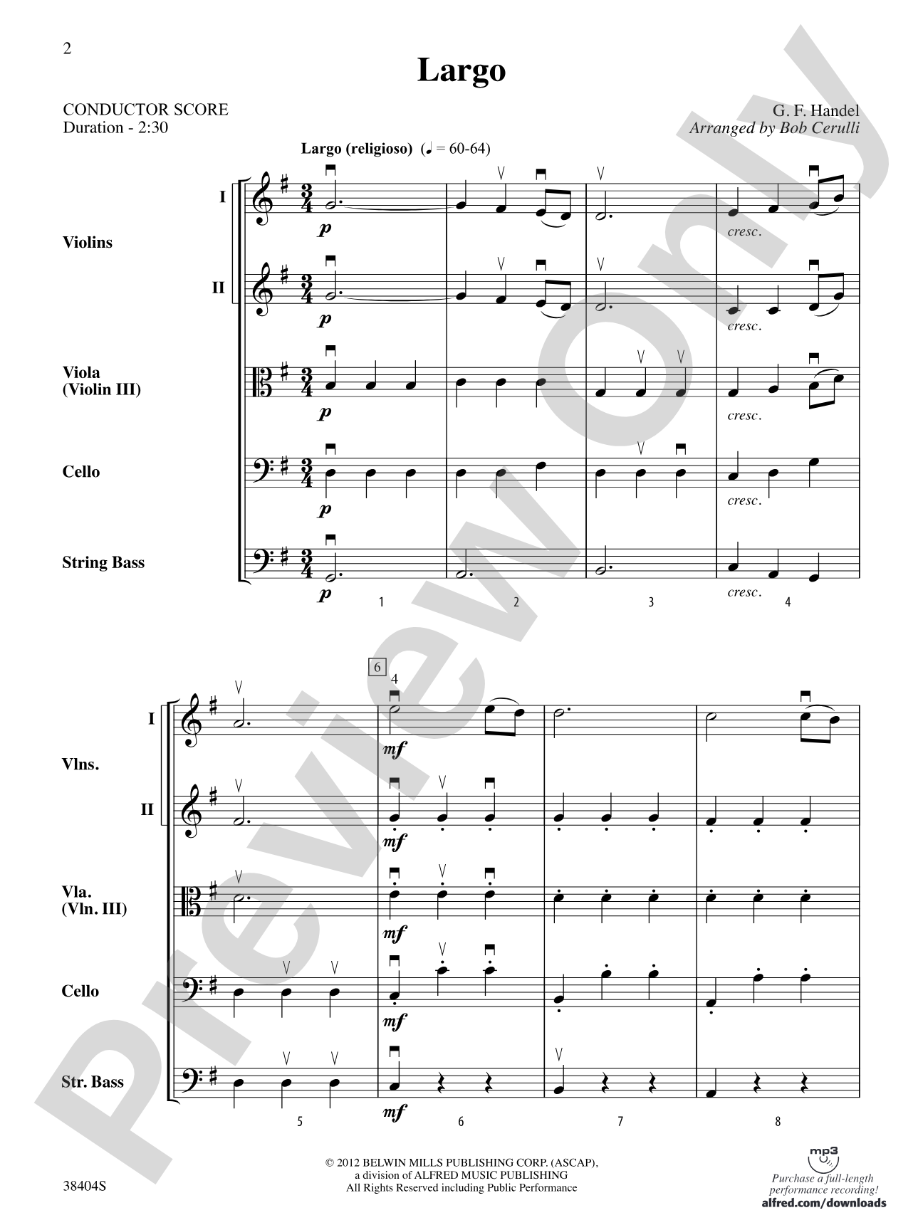 Largo: String Orchestra Conductor Score & Parts