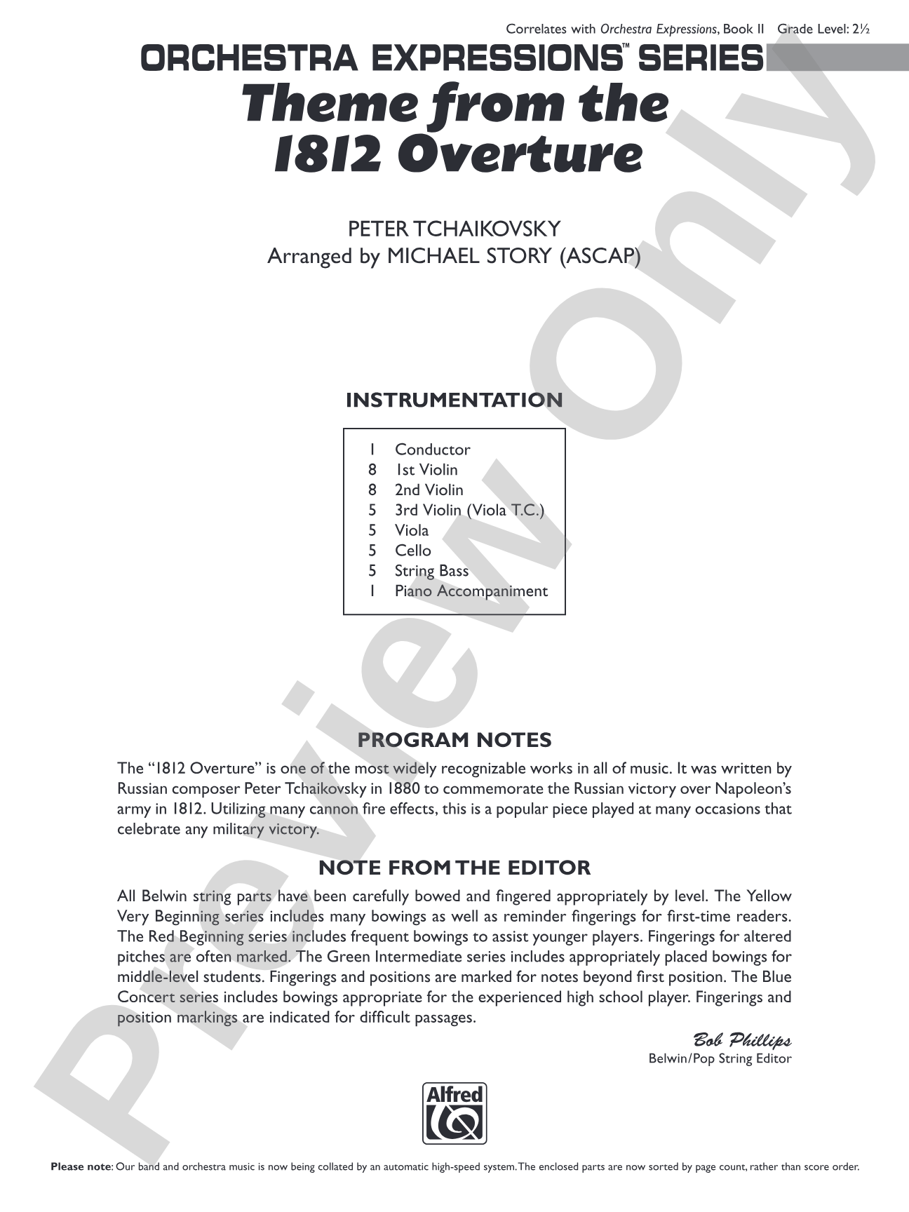 Theme from the "1812 Overture": String Orchestra Conductor Score & Parts