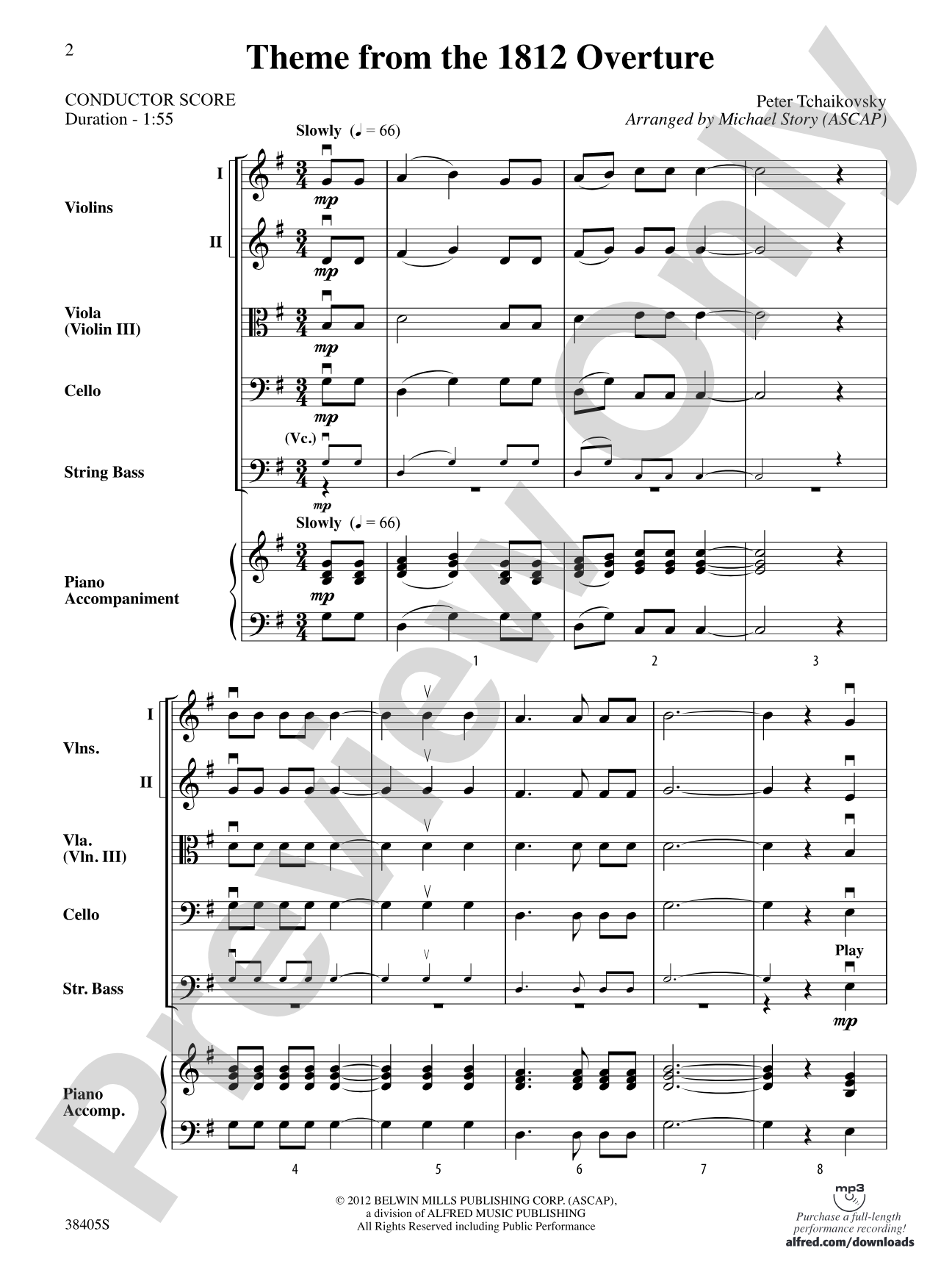 Theme from the "1812 Overture": String Orchestra Conductor Score & Parts