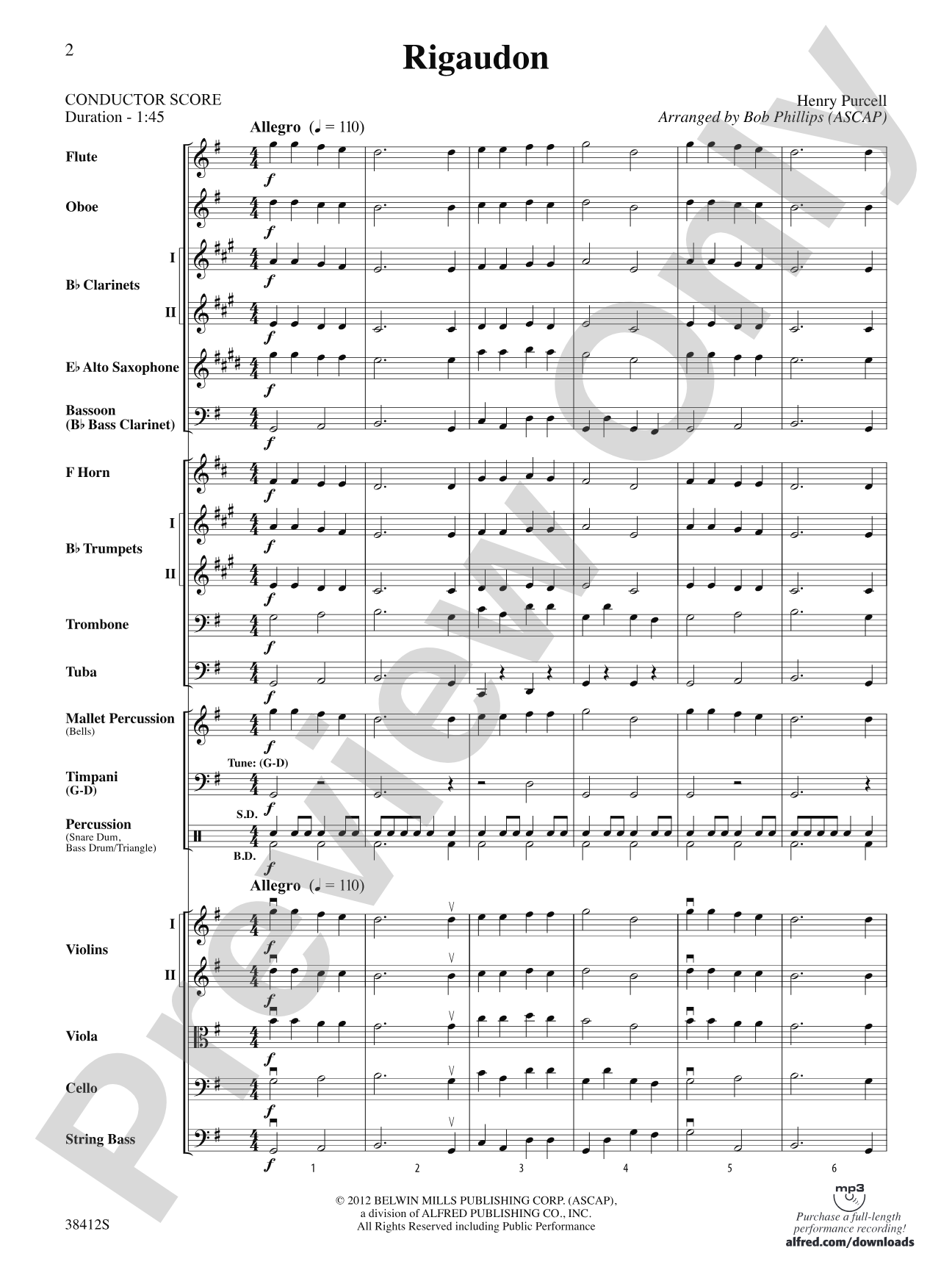 Rigaudon: Full Orchestra Conductor Score & Parts