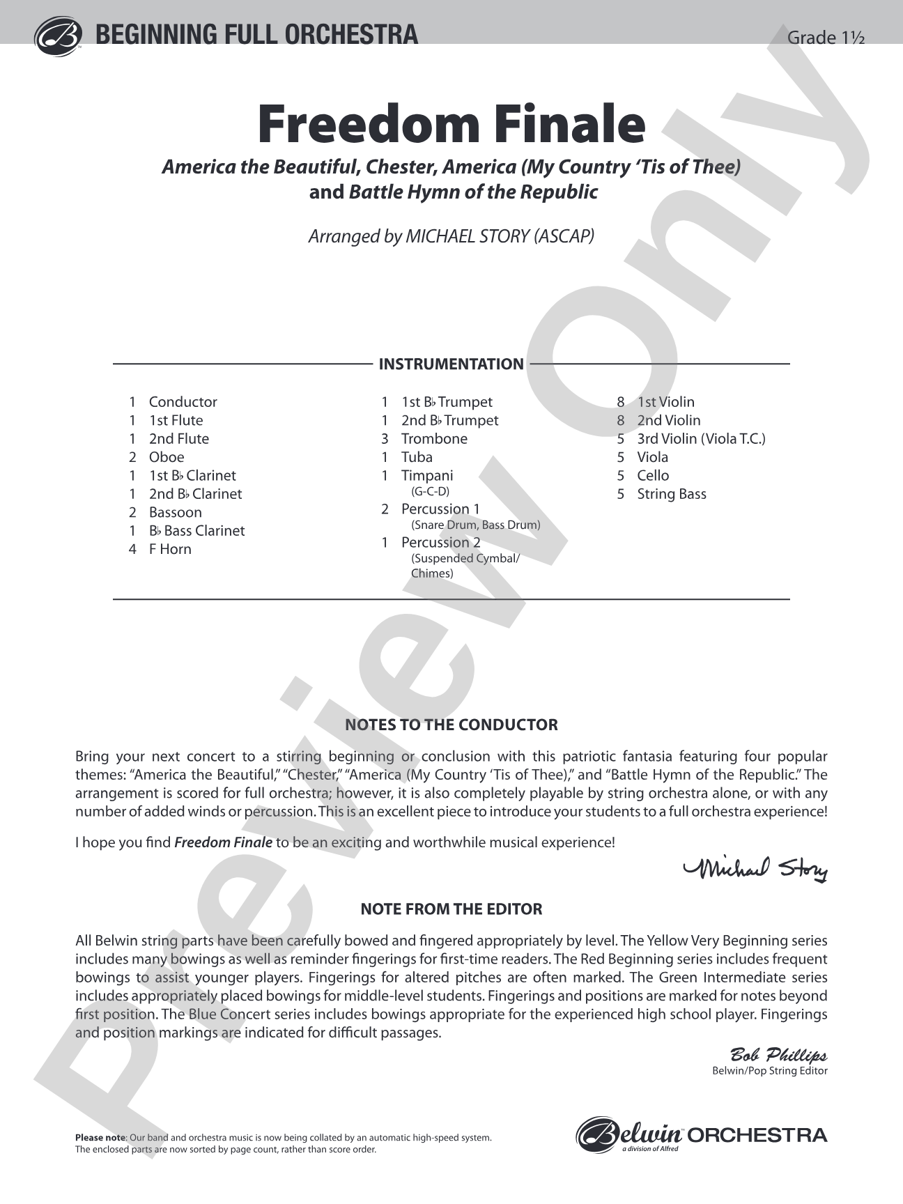 Freedom Finale: Full Orchestra Conductor Score & Parts