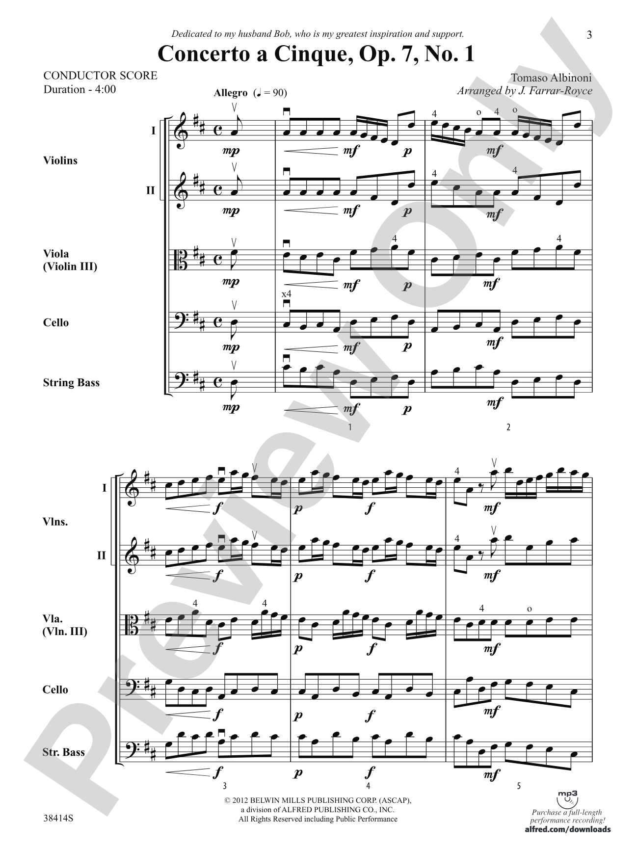 Concerto a Cinque, Op. 7, No. 1: String Orchestra Conductor Score & Parts