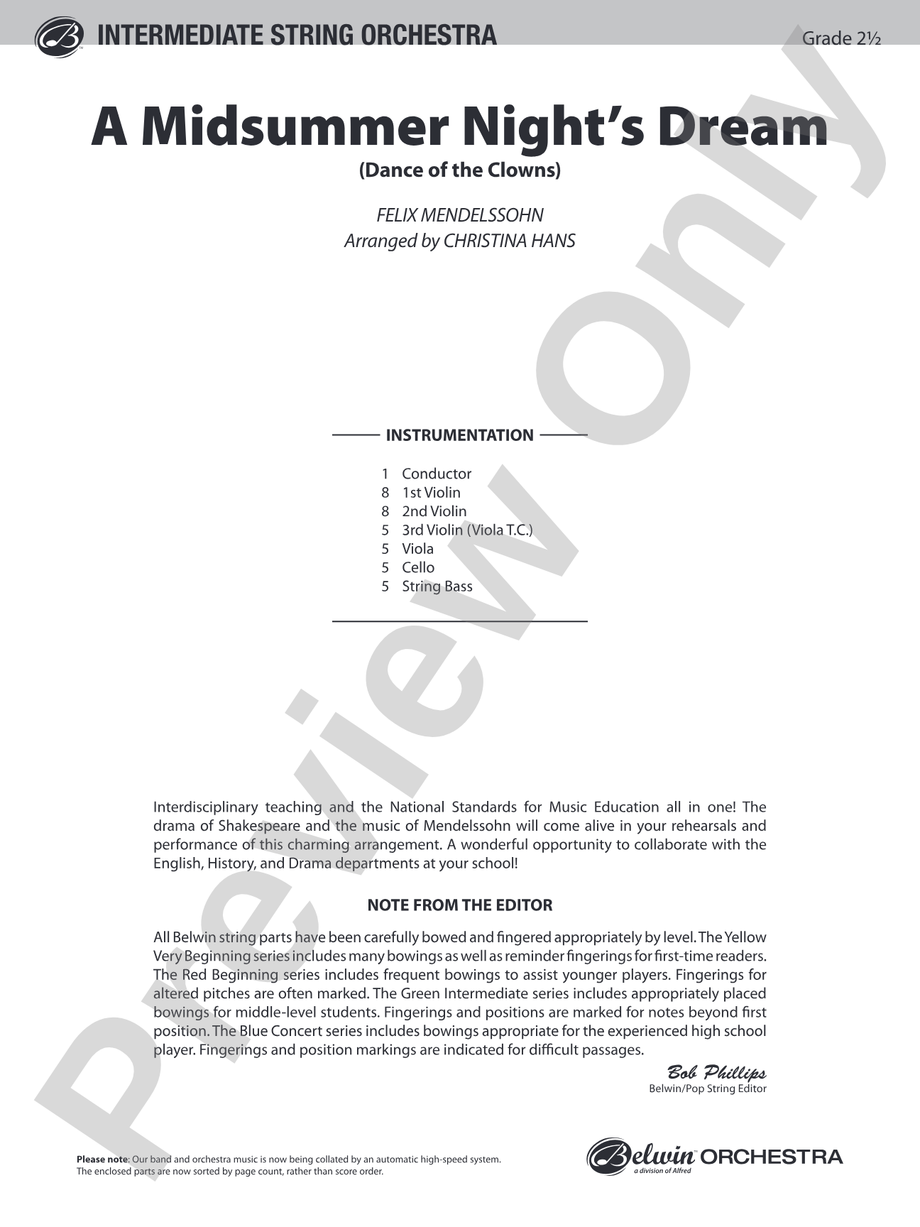 A Midsummer Night's Dream (Dance of the Clowns): String Orchestra Conductor Score & Parts