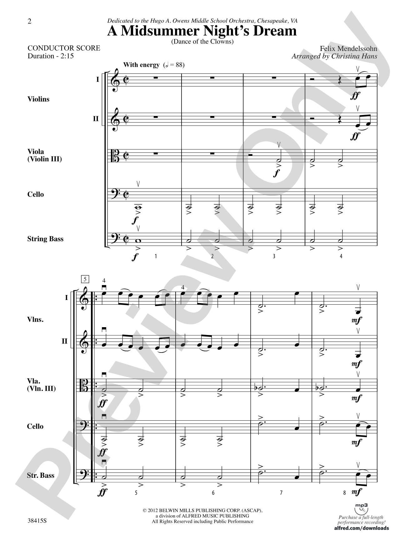 A Midsummer Night's Dream (Dance of the Clowns): String Orchestra Conductor Score & Parts