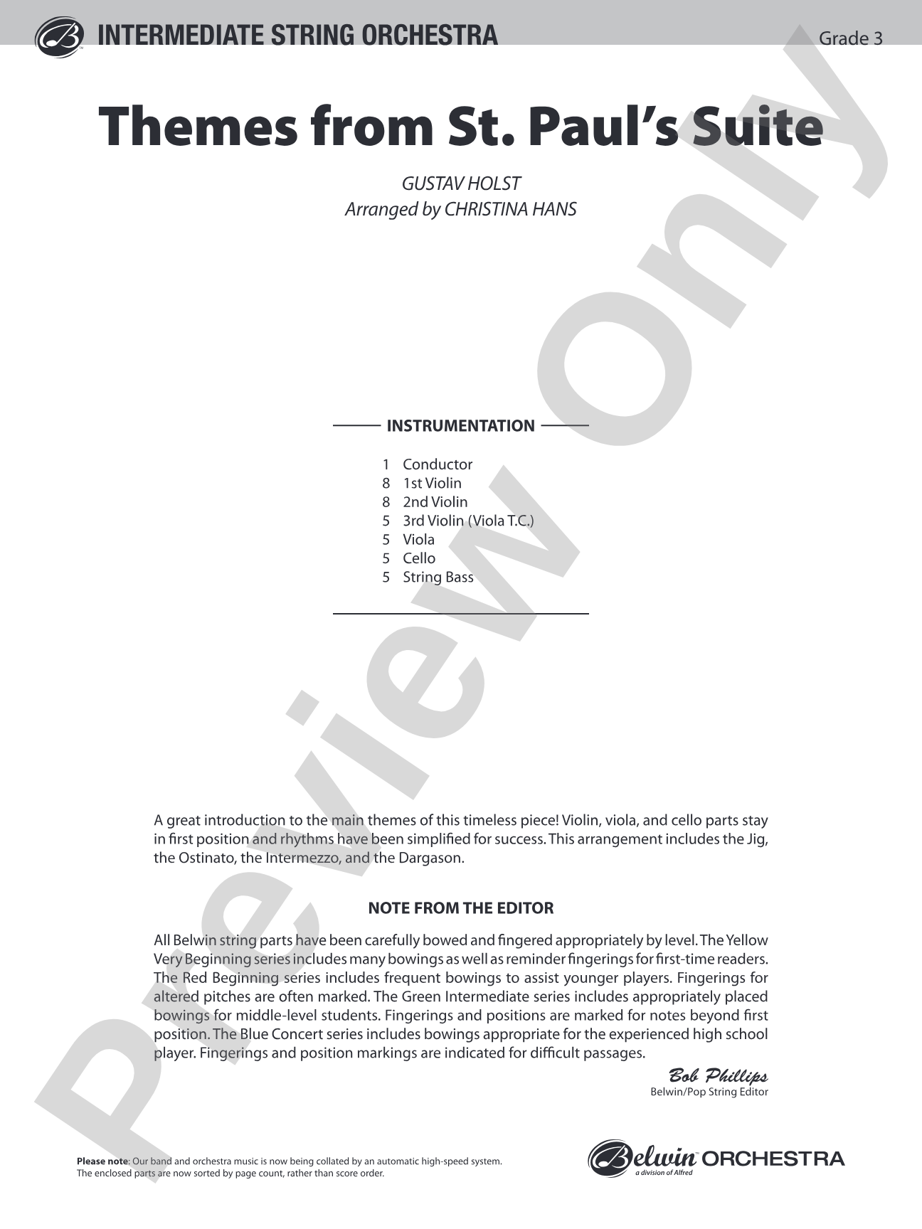 Themes from St. Paul's Suite: String Orchestra Conductor Score & Parts