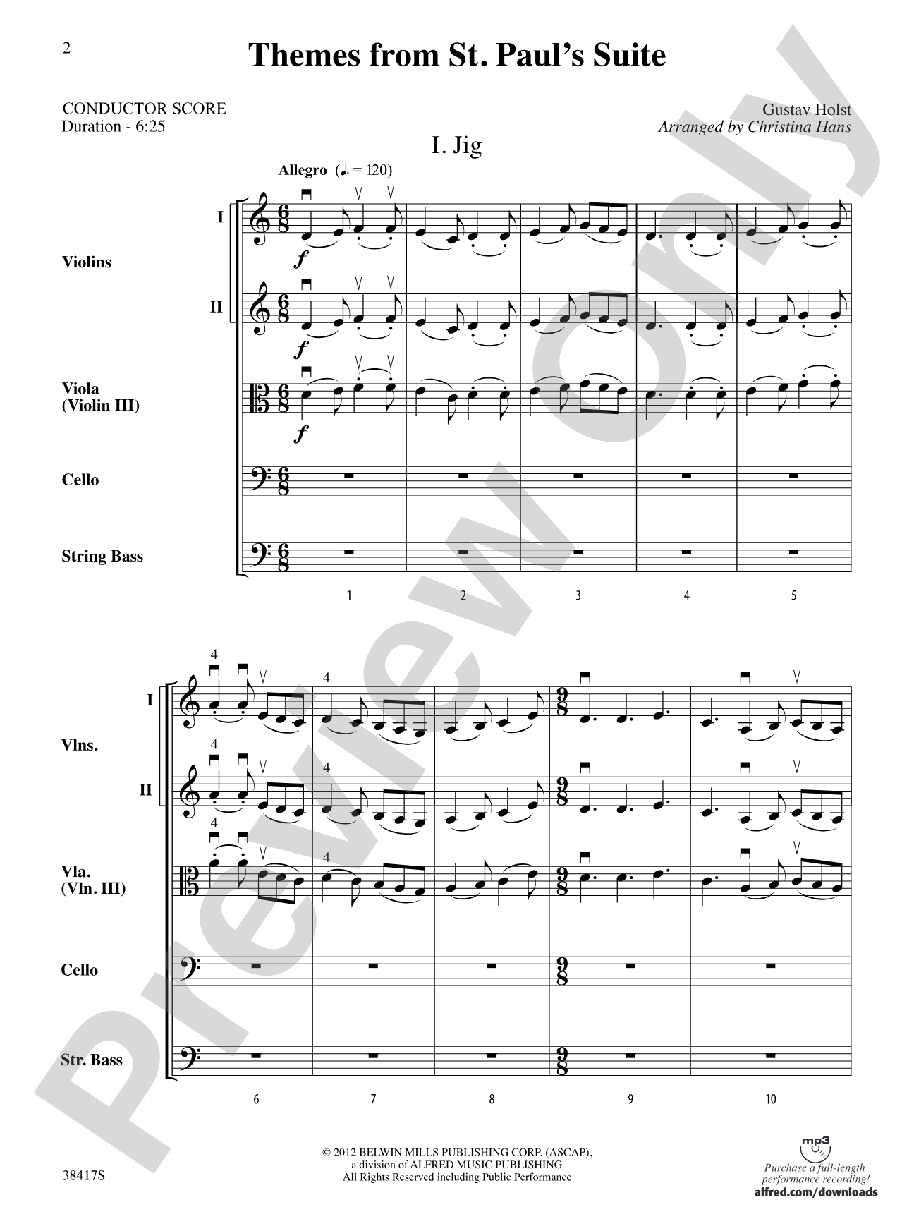 Themes from St. Paul's Suite: String Orchestra Conductor Score & Parts