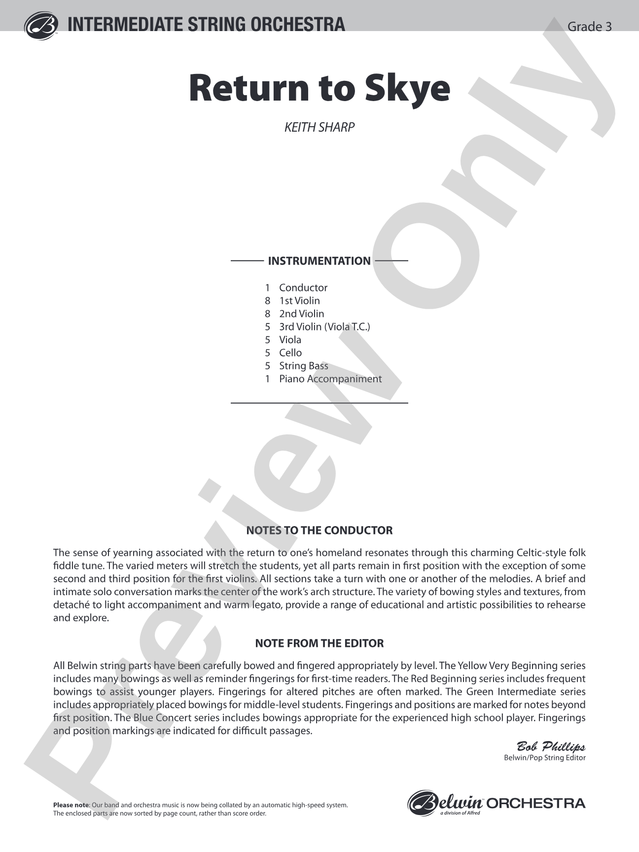 Return to Skye: String Orchestra Conductor Score & Parts