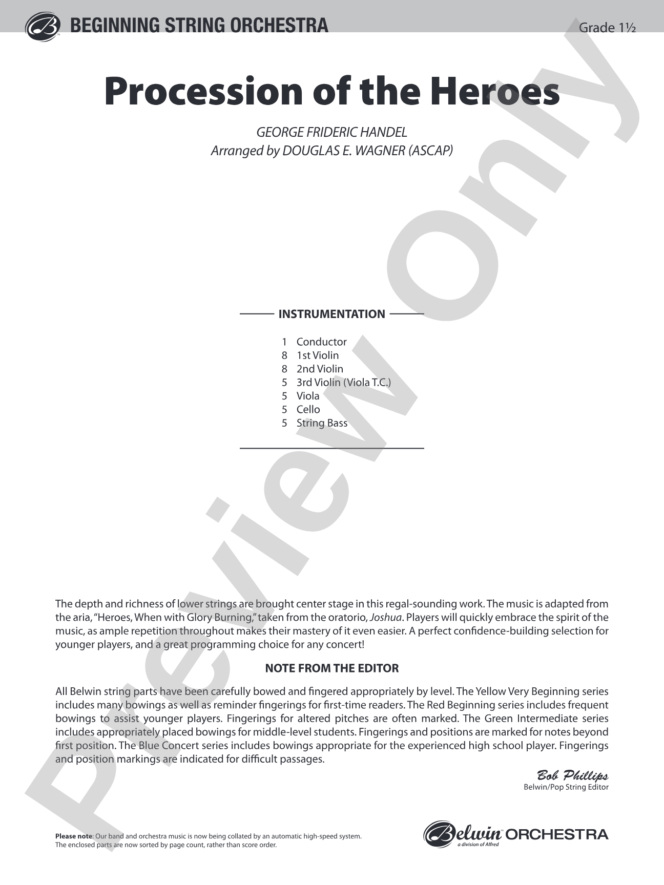 Procession of the Heroes: String Orchestra Conductor Score & Parts