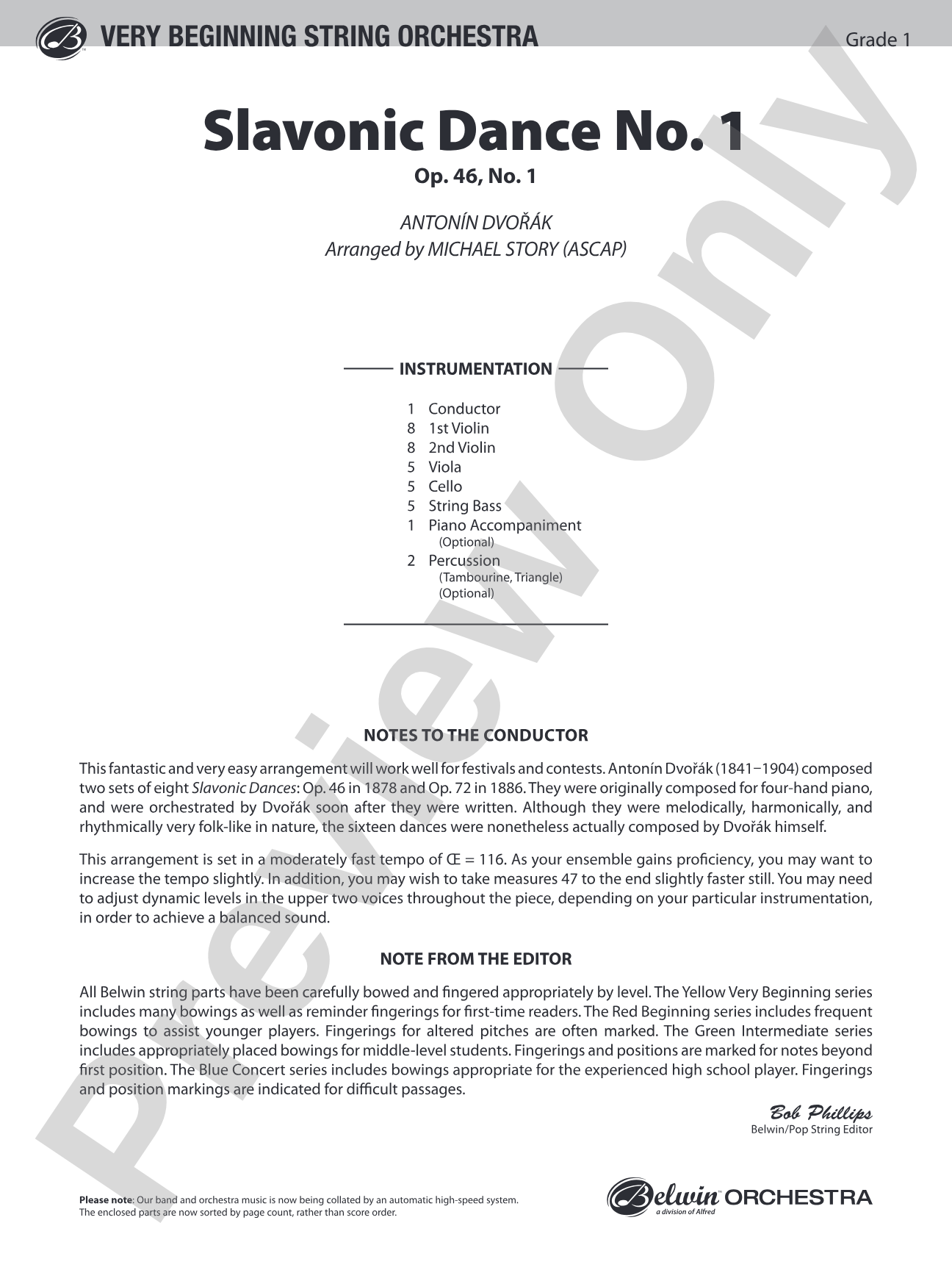 Slavonic Dance No. 1: String Orchestra Conductor Score & Parts