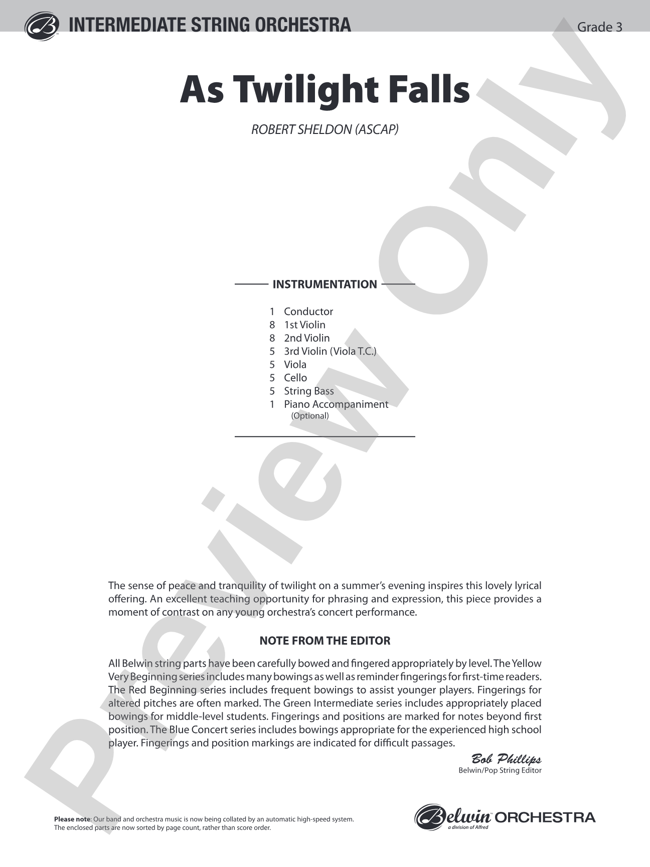 As Twilight Falls: String Orchestra Conductor Score & Parts