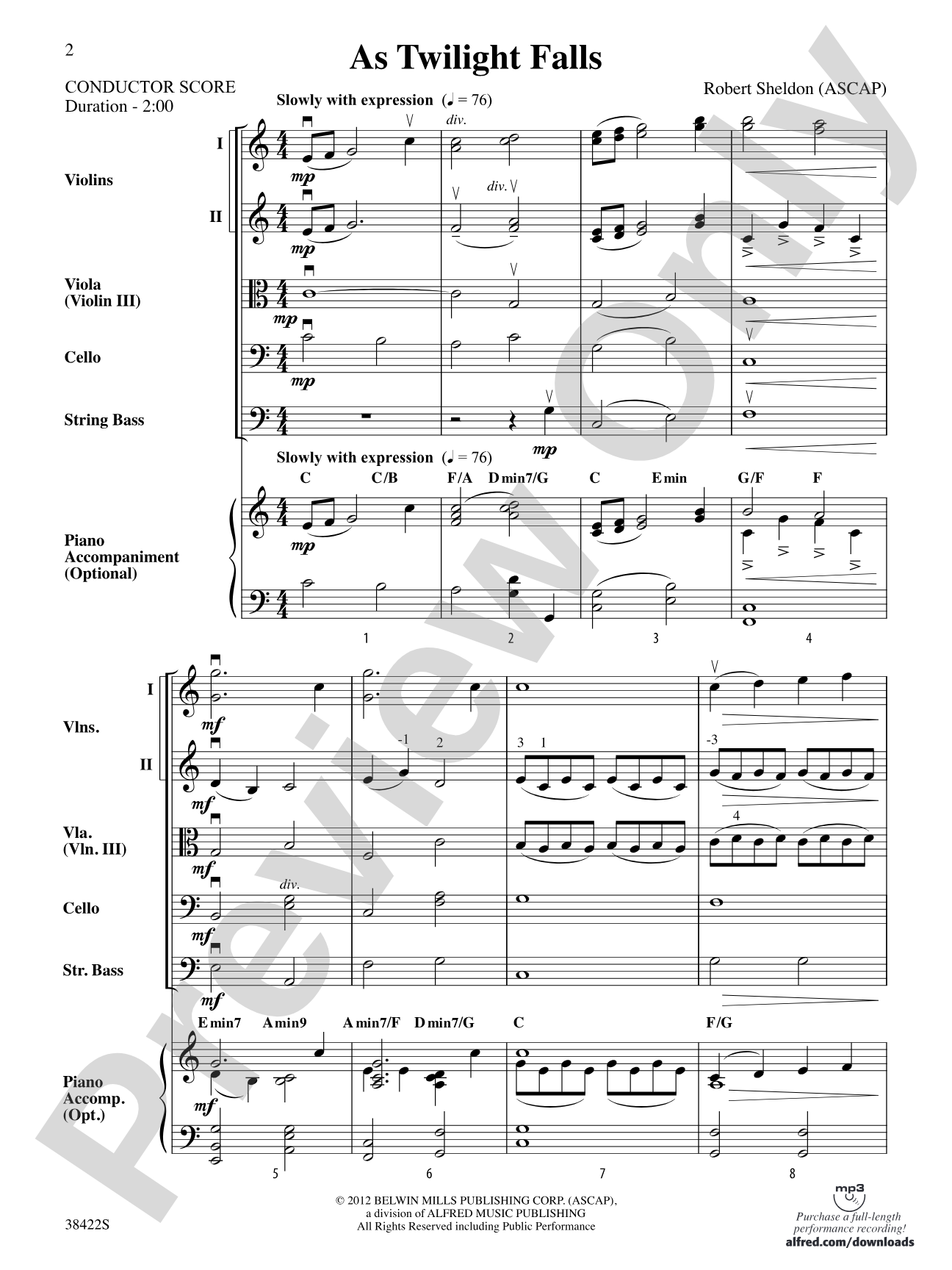 As Twilight Falls: String Orchestra Conductor Score & Parts