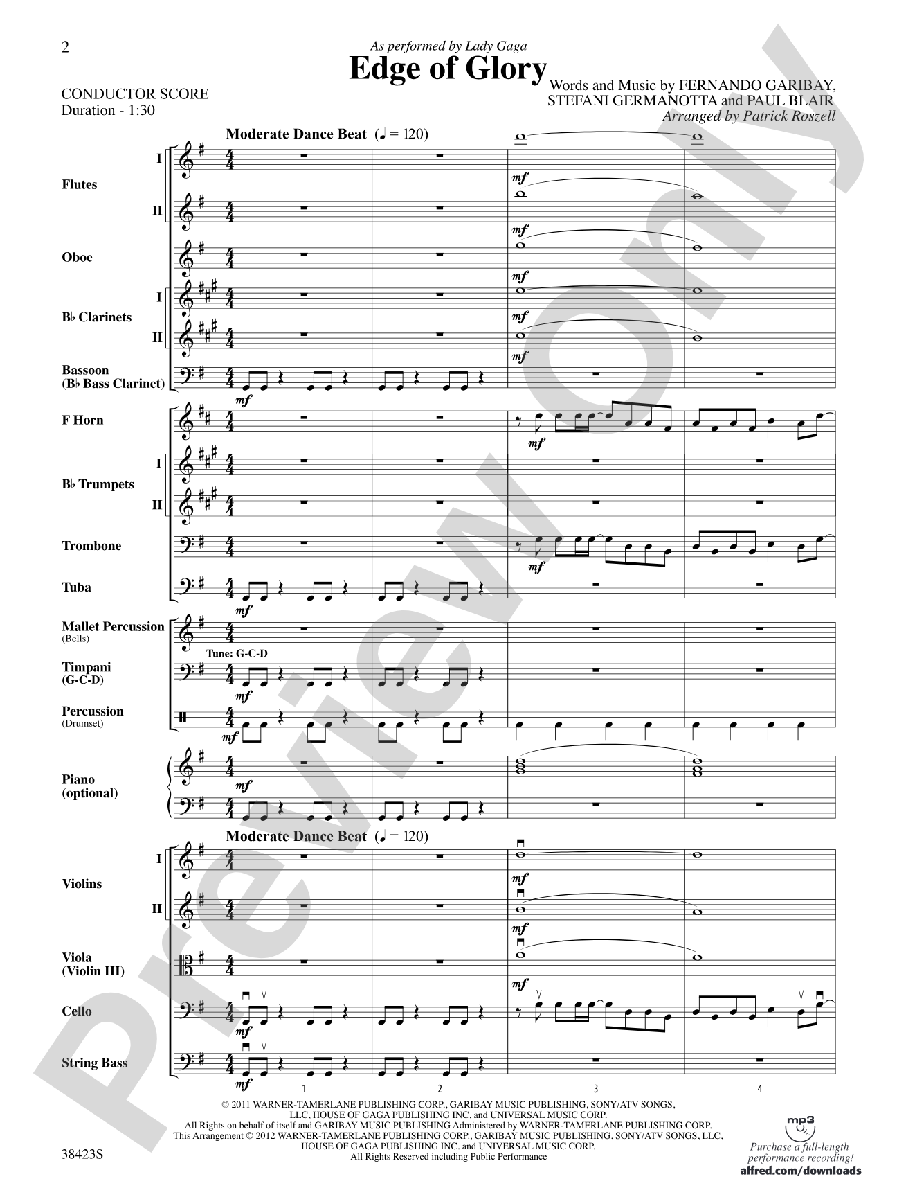 Edge of Glory: Full Orchestra Conductor Score & Parts