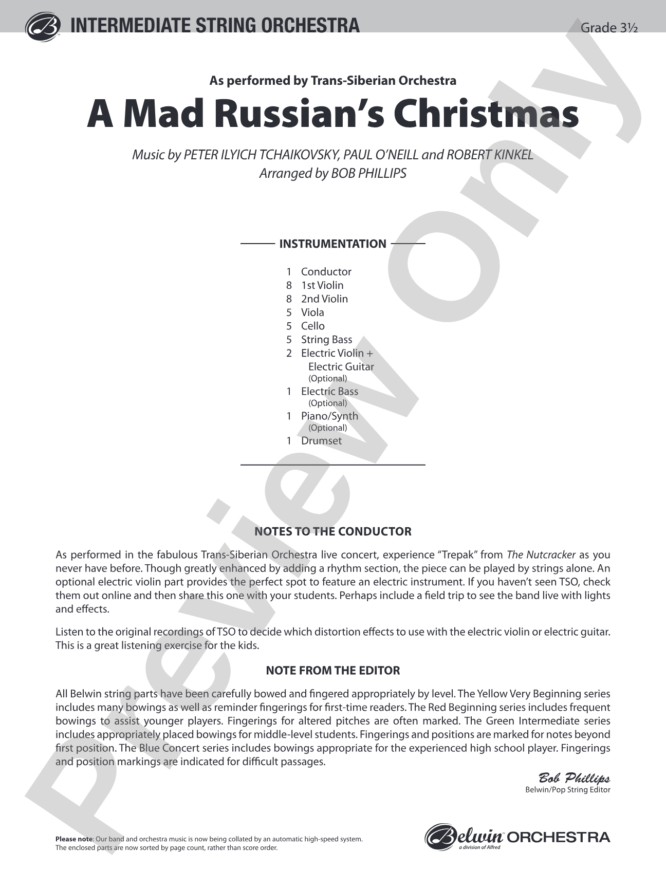 A Mad Russian's Christmas: String Orchestra Conductor Score & Parts