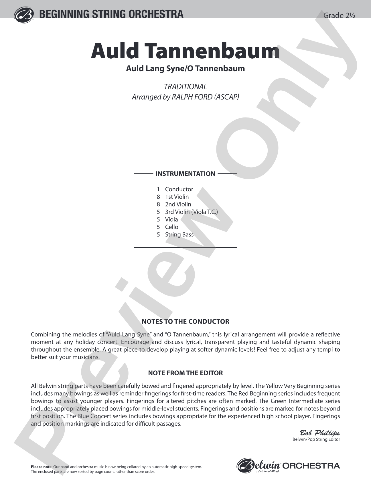Auld Tannenbaum: String Orchestra Conductor Score & Parts