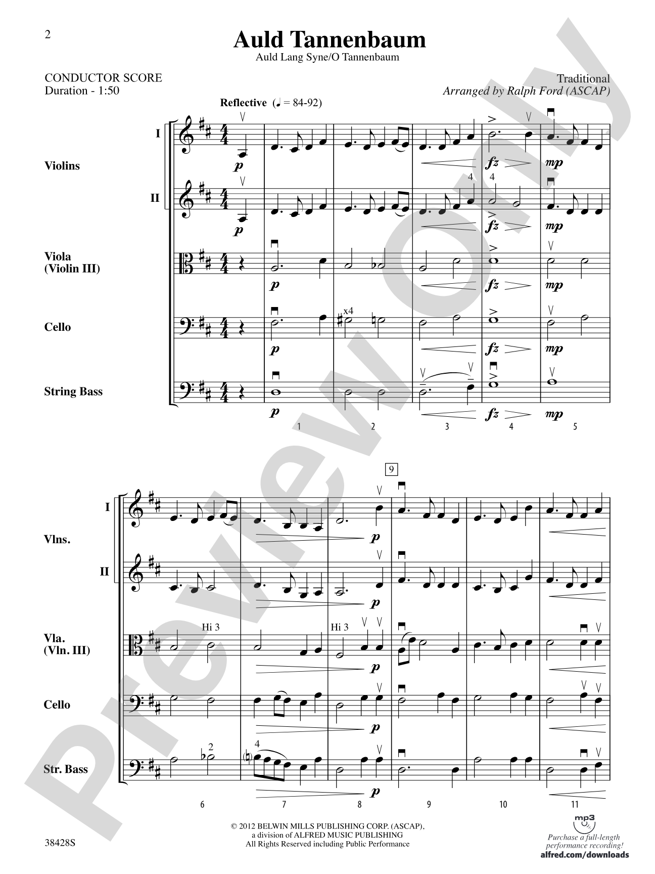 Auld Tannenbaum: String Orchestra Conductor Score & Parts