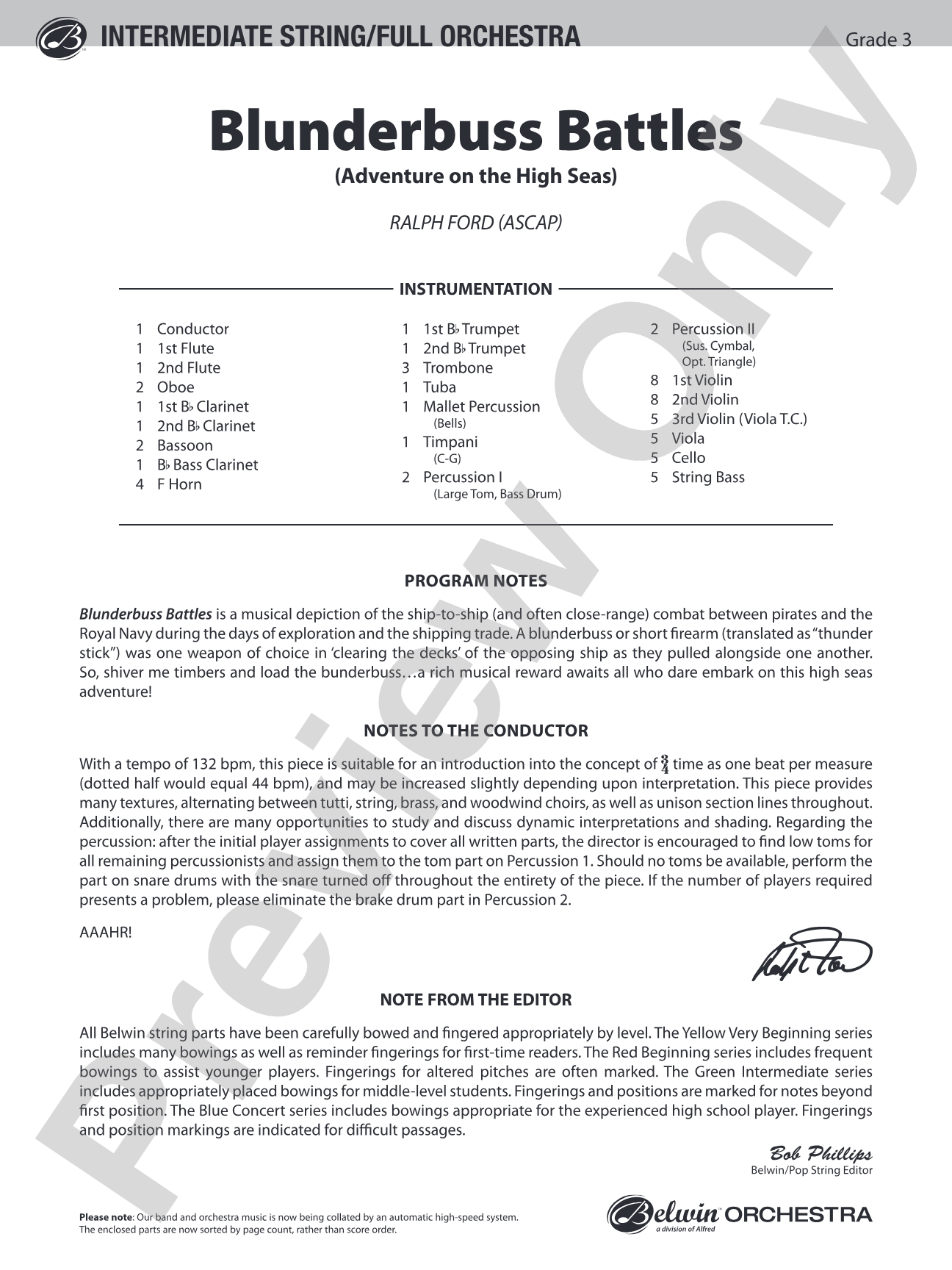 Blunderbuss Battles: Full Orchestra Conductor Score & Parts