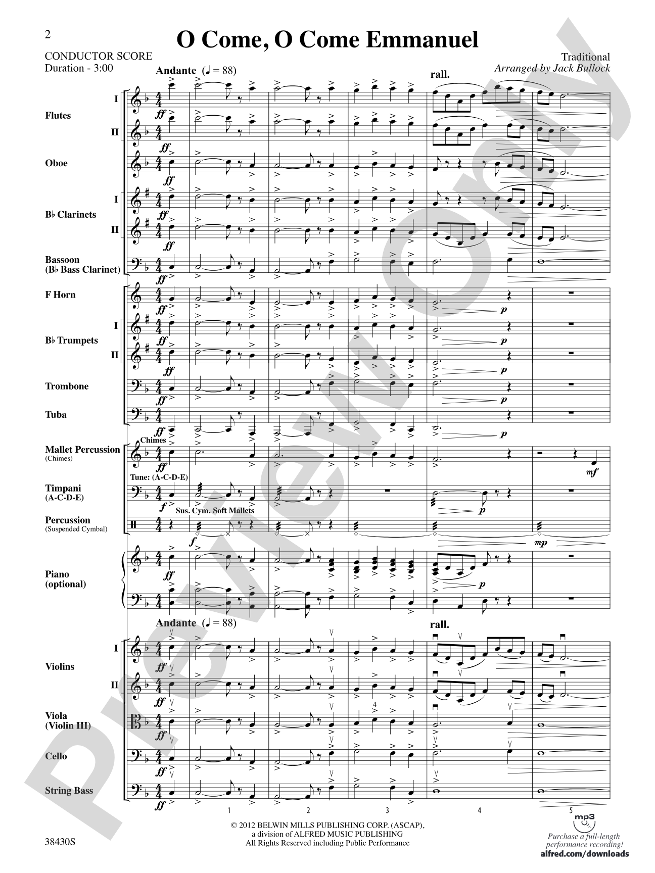 O Come, O Come Emmanuel: Full Orchestra Conductor Score & Parts