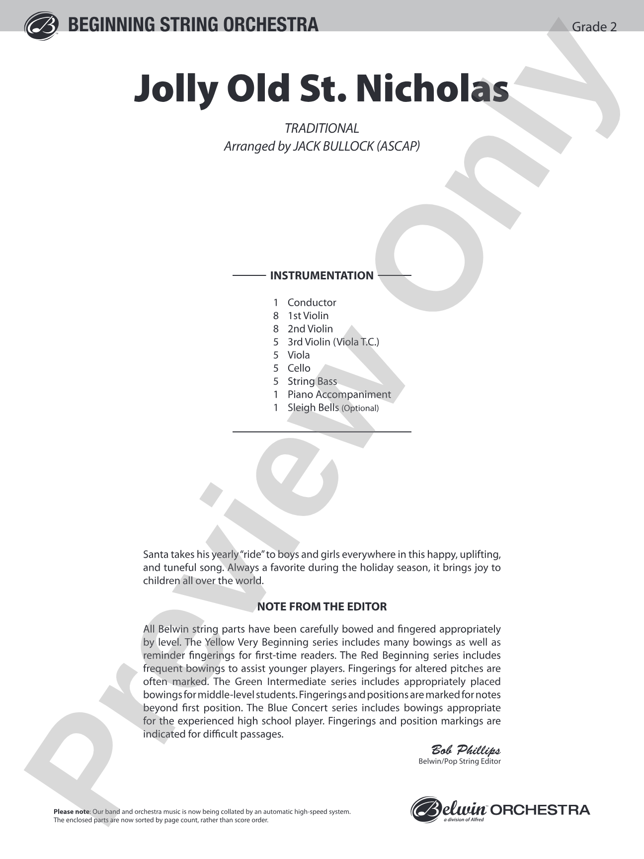 Jolly Old St. Nicholas: String Orchestra Conductor Score & Parts