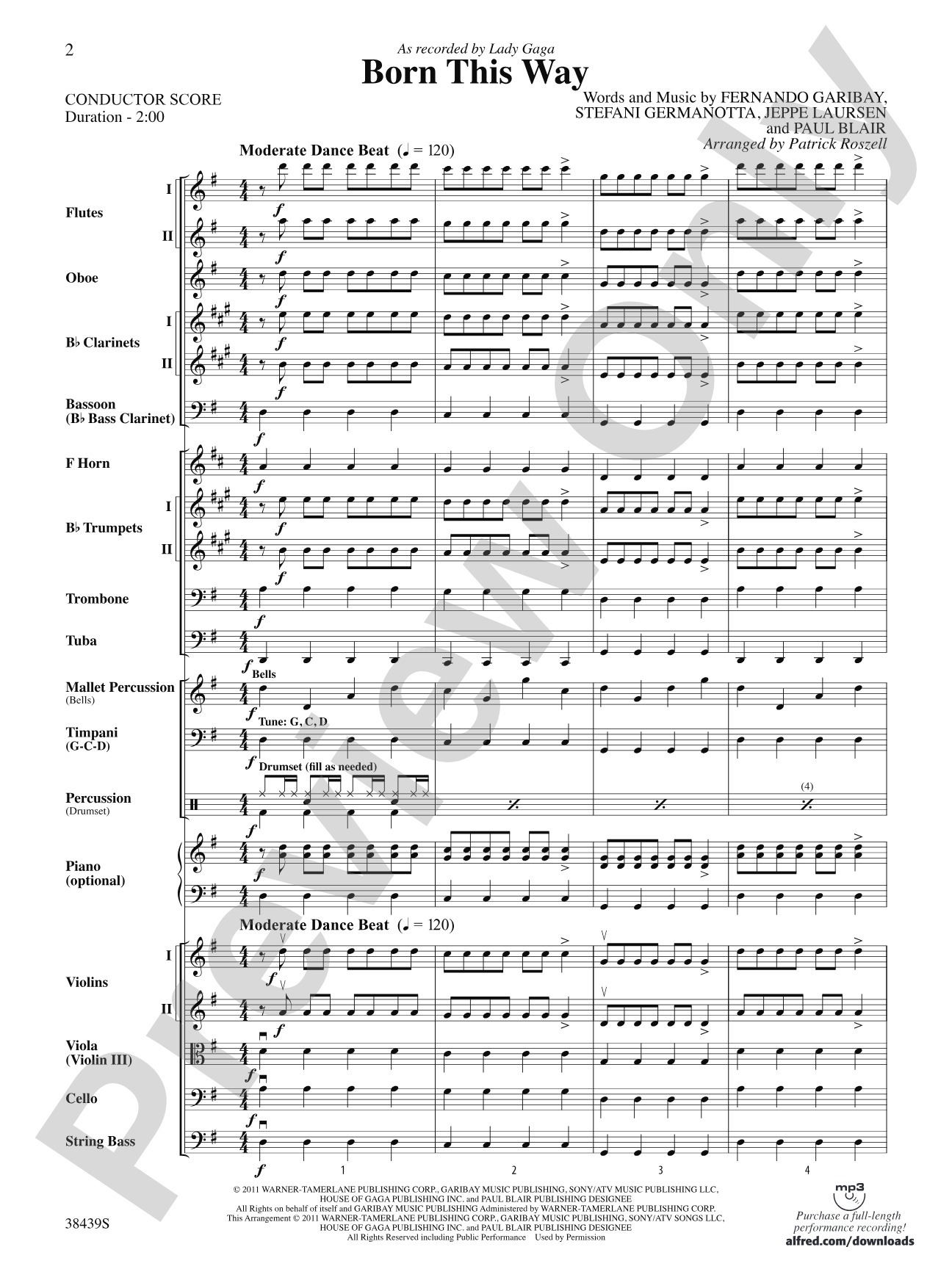 Born This Way: Full Orchestra Conductor Score & Parts