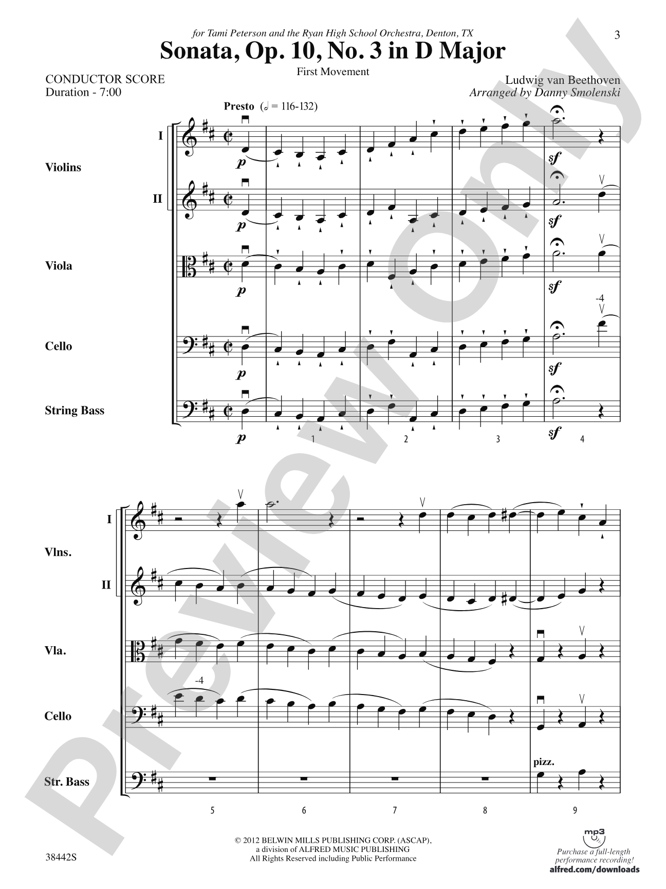 Sonata, Op. 10, No. 3: String Orchestra Conductor Score & Parts