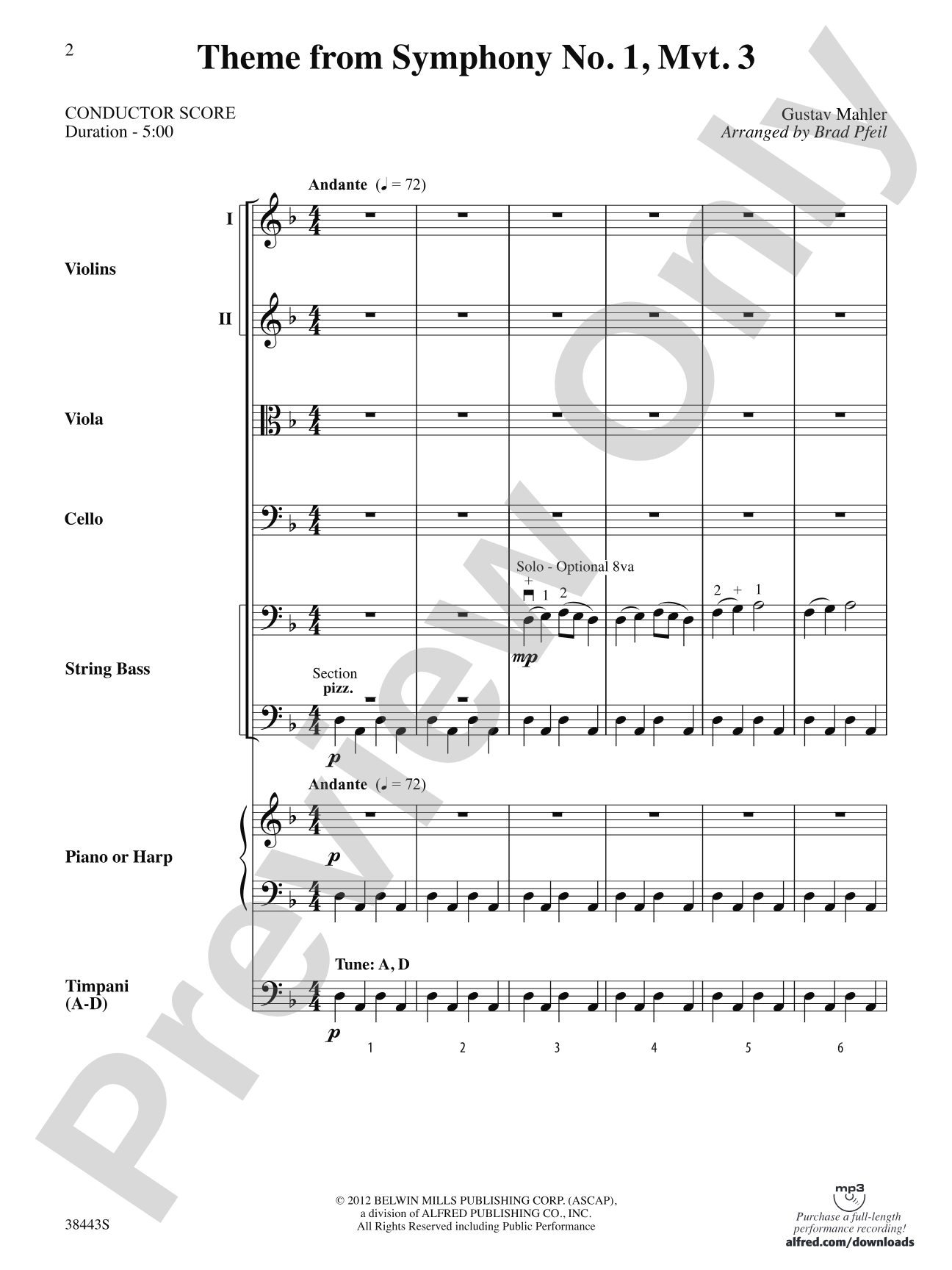 Theme from Symphony No. 1, Movement 3: String Orchestra Conductor Score & Parts